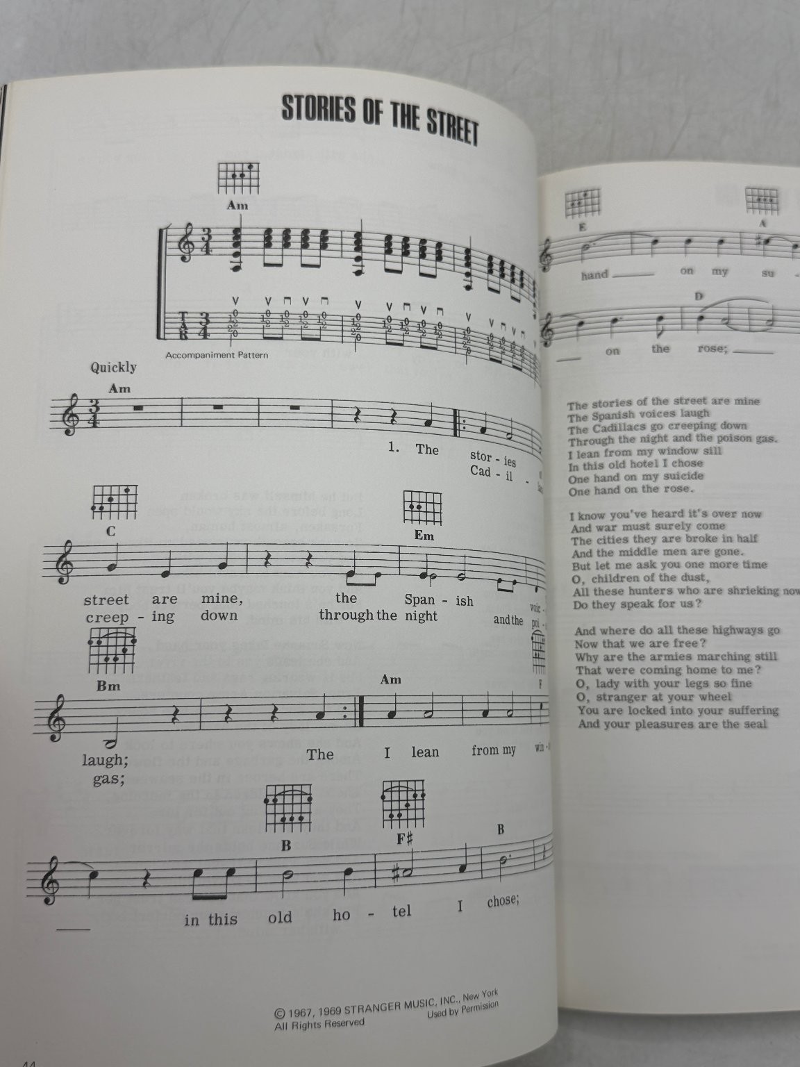Songs of Leonard Cohen Sheet Music Words Photos 1969 Amsco Music Book
