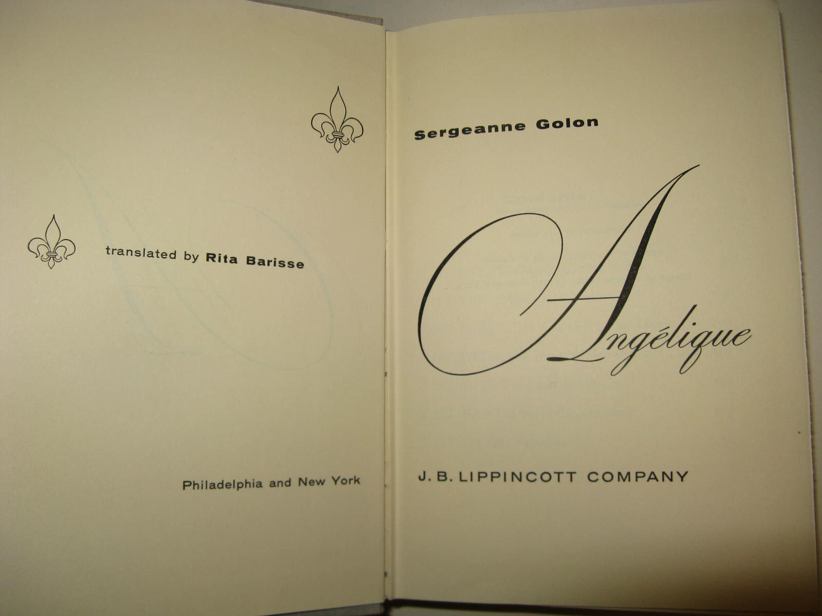 Angelique book 1 by Sergeanne Golon hardcover book with dustjacket by Lippincott
