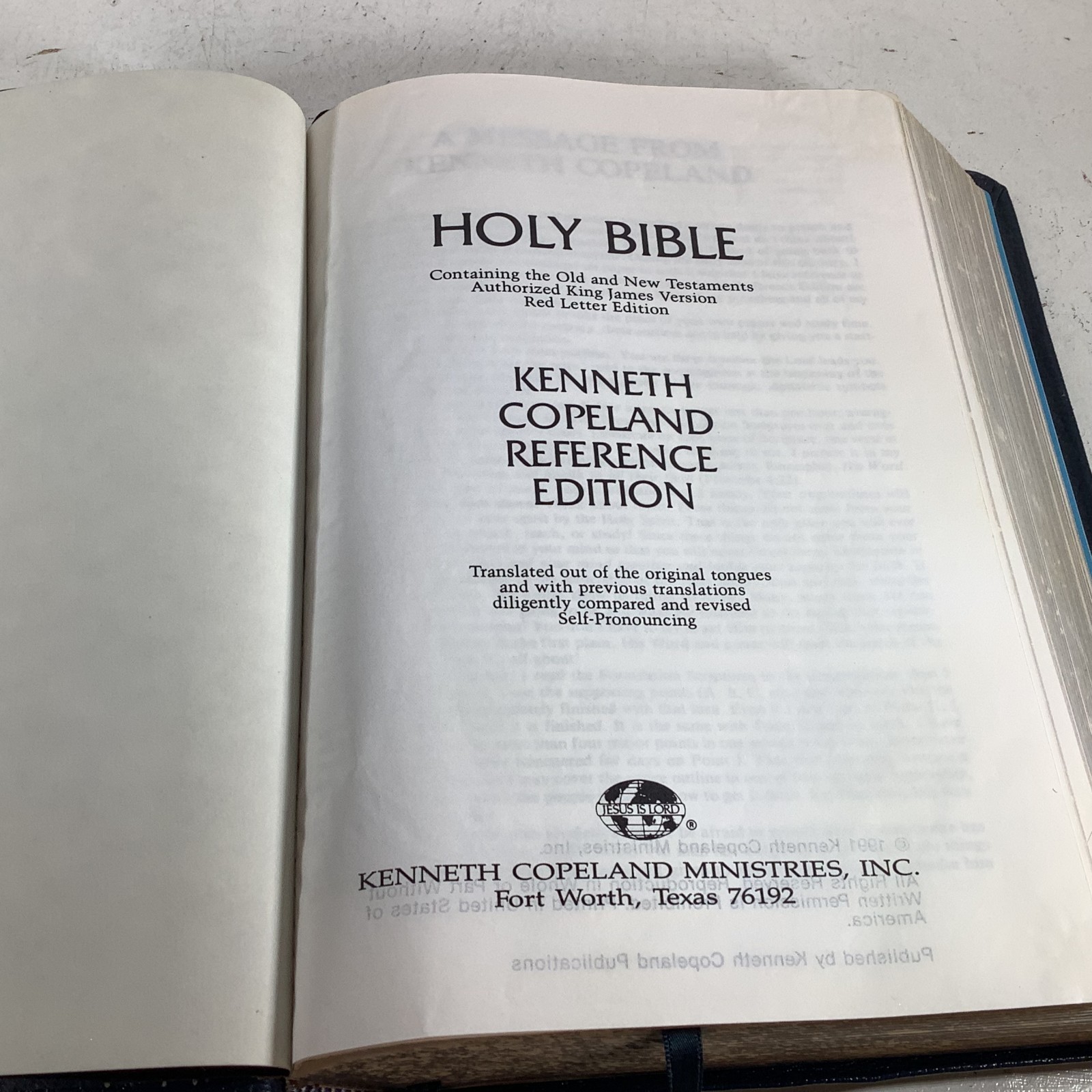 Holy Bible Kenneth Copeland Reference Edition KJV Genuine Leather 1991 VG