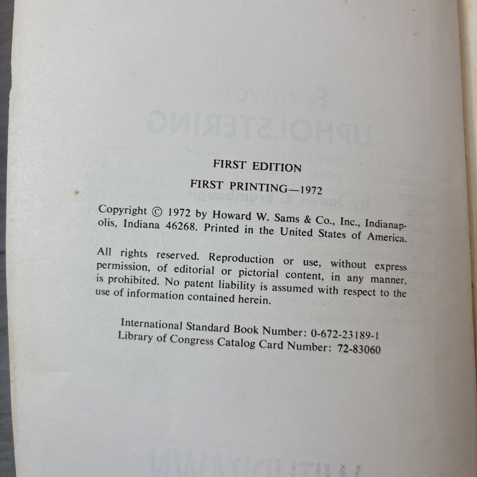 UPHOLSTERING by Brumbaugh (1972; HC Book) Ill First Edition First Printing