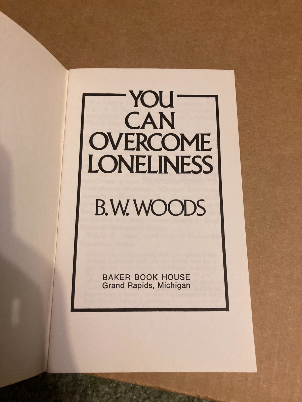 You Can Overcome Loneliness by B. W. Woods 1978 Baker Book House Grand Rapids MI