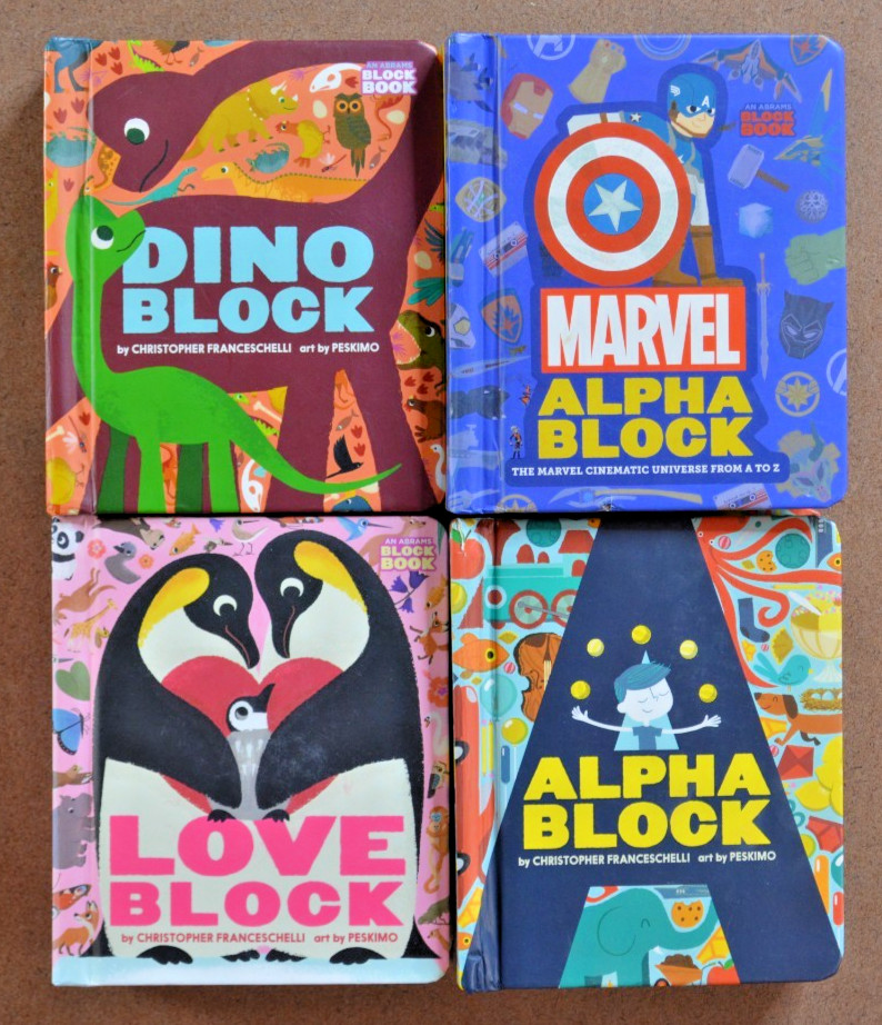 Lot of 4 Alpha Blocks Picture Books Abrams Block Books Dino Love Marvel Block A1