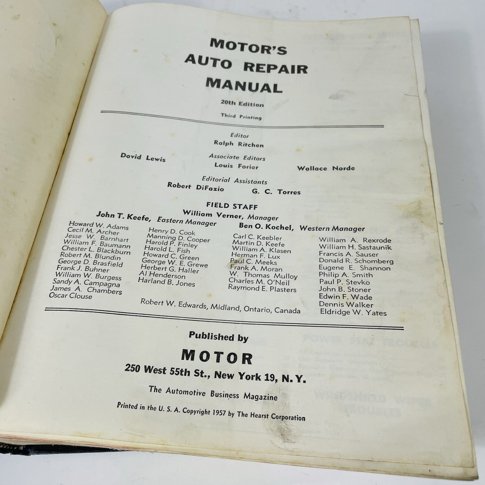 Motor’s Auto Repair Manual 20th Edition Third Printing 1957