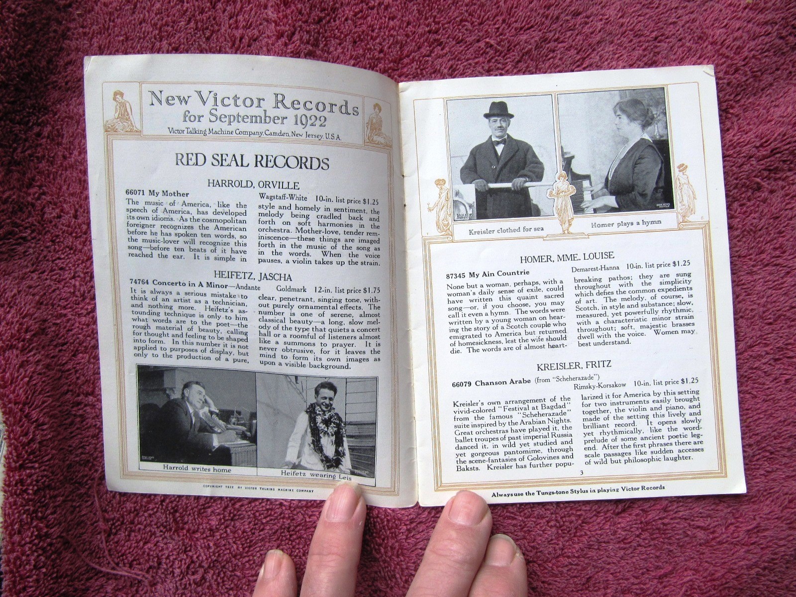 New VICTOR RECORDS Sep 1922 Ignace PADEREWSKI Piano Mengelberg Victrola CATALOG