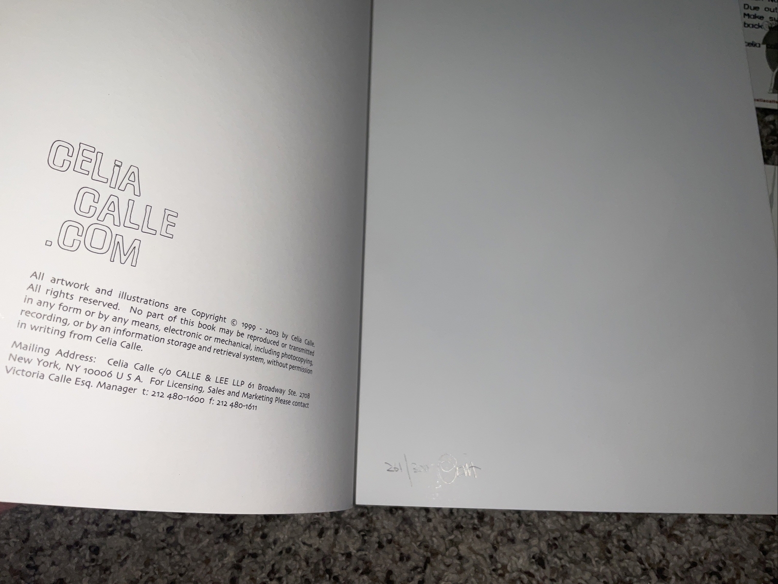 Signed & Numbered – Celia Calle Art/Poster Book & 2 postcards – Rare! Only 300!