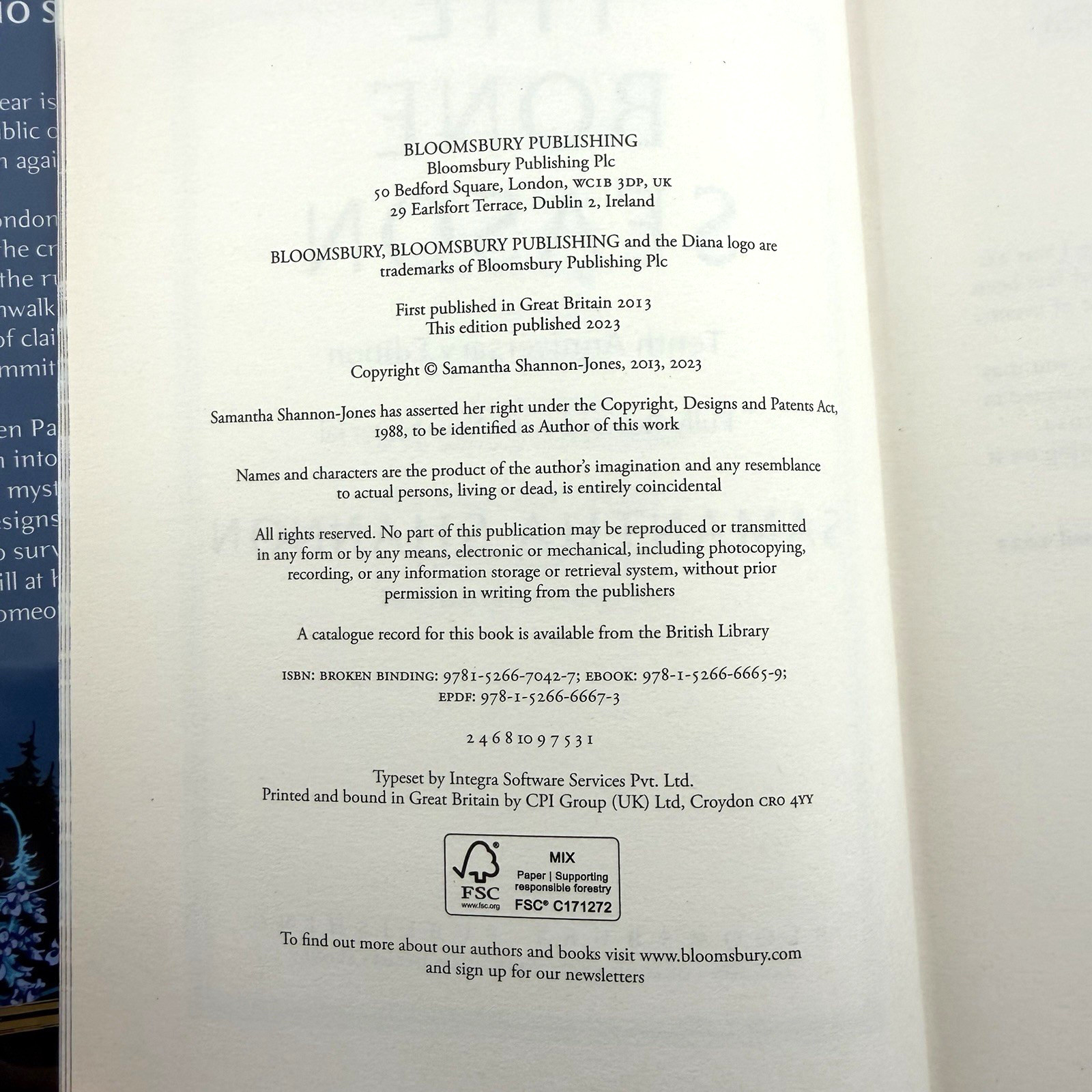 THE BONE SEASON Samantha Shannon SIGNED Broken Binding Special Edition Book 1