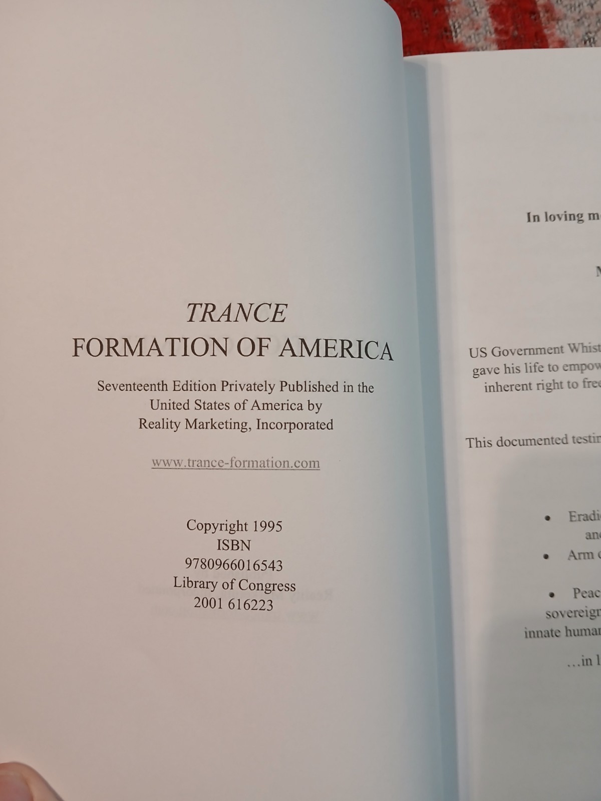 Trance: Formation of America by Cathy O’Brien, plus 3 other books