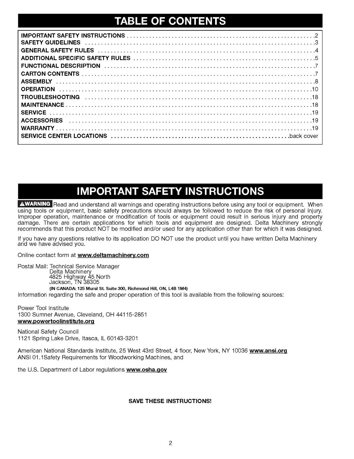 Delta 22-785 Instruction Manual User Guide for 15″ Planer Coil Bound