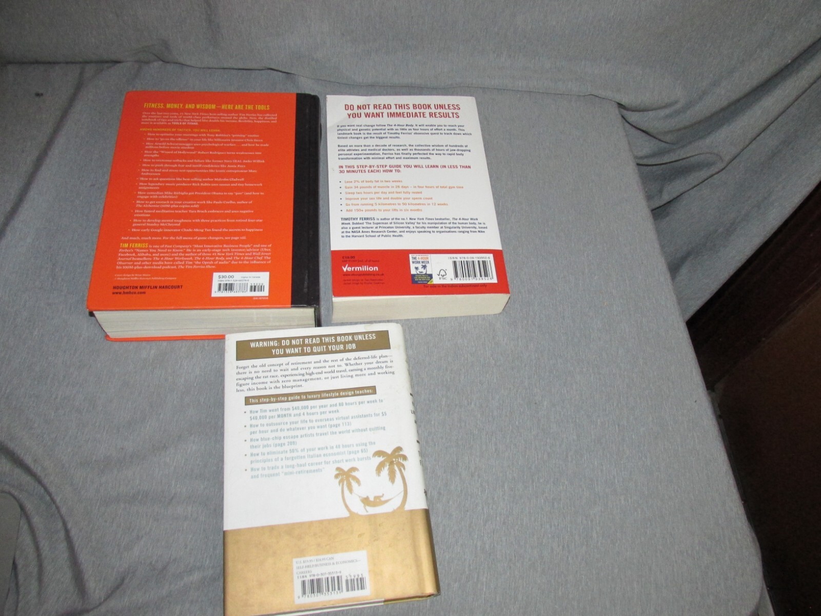 Lot of 3 Books By Timothy Ferriss 4 Hour Body-Workweek- Tools Of The Titans