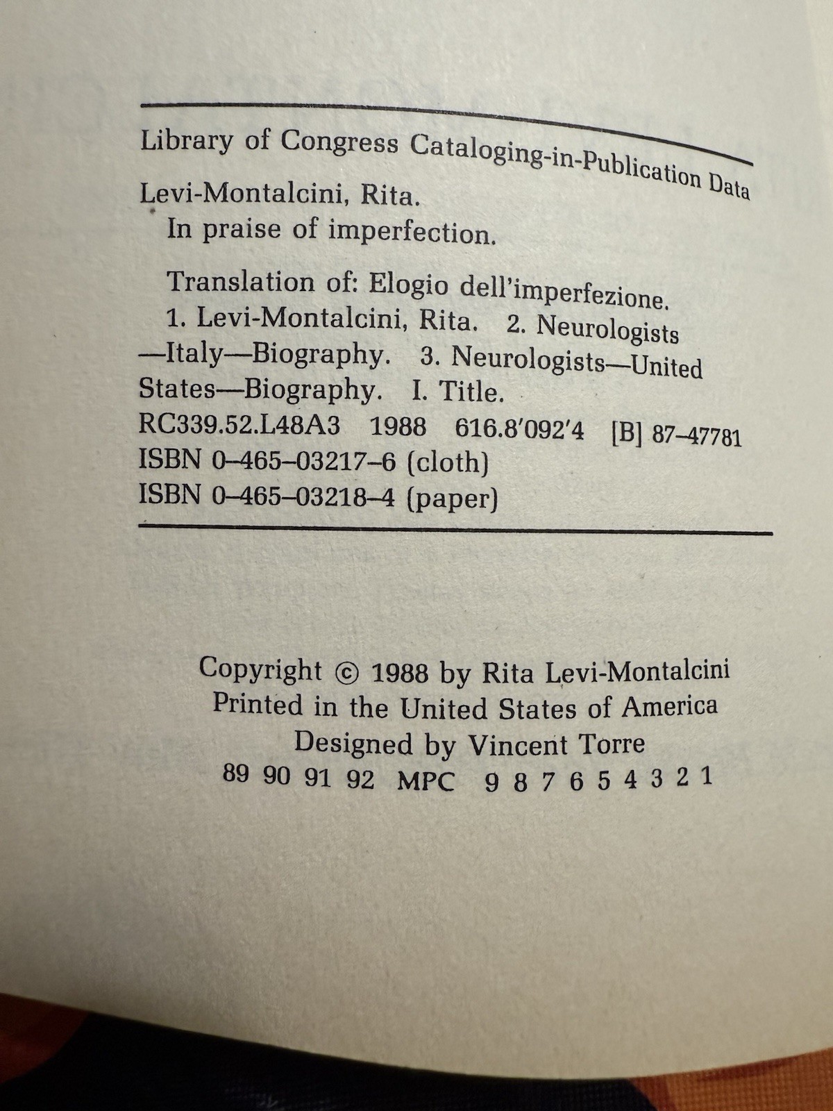 In Praise Of Imperfe (1st THUS) by Rita Levi-montalc