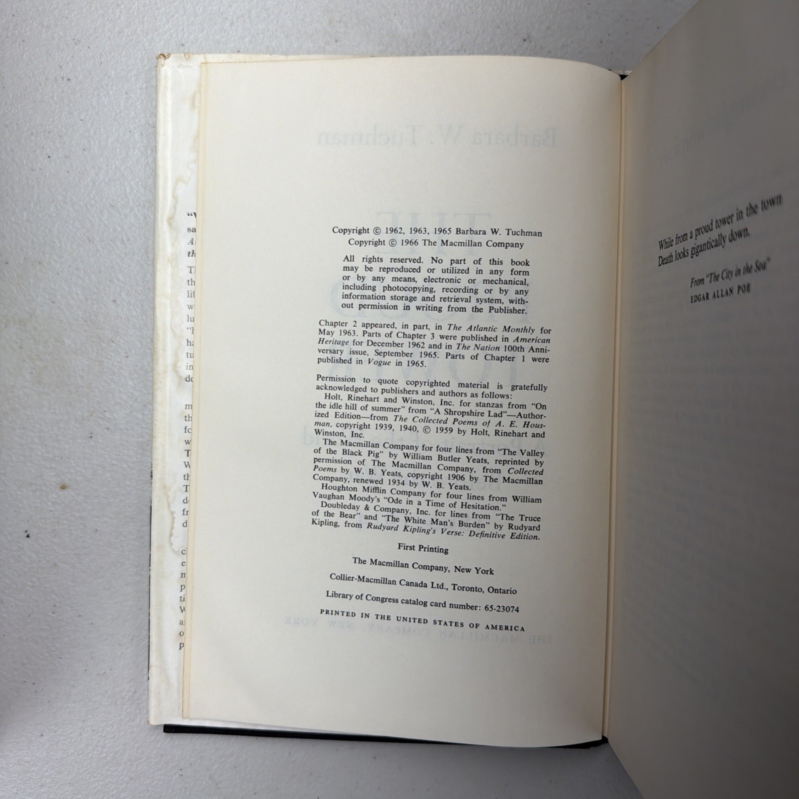 The Proud Tower Barbara W. Tuchman 1966 First Printing The Macmillan Company