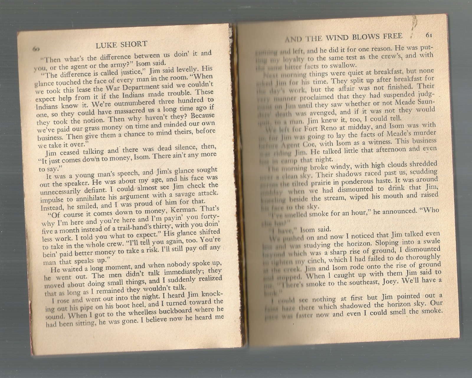 LUKE SHORT ( PB) AND THE WND BLOWS FREE ( WESTERN) BANTAM 1950 ( AWAY FROM SPINE