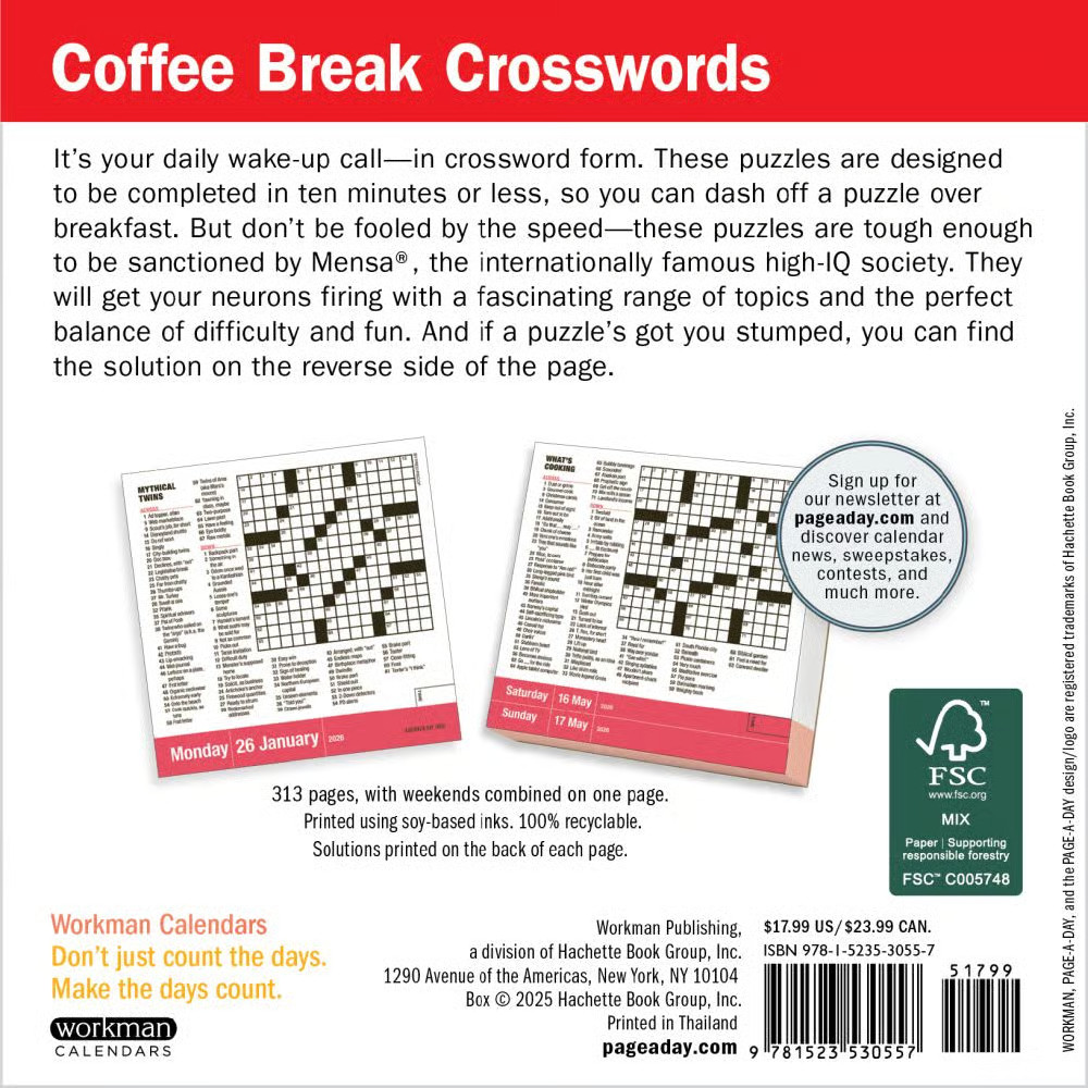 Workman Publishing, Mensa Crossword 2026 Page-a-Day Desk Calendar