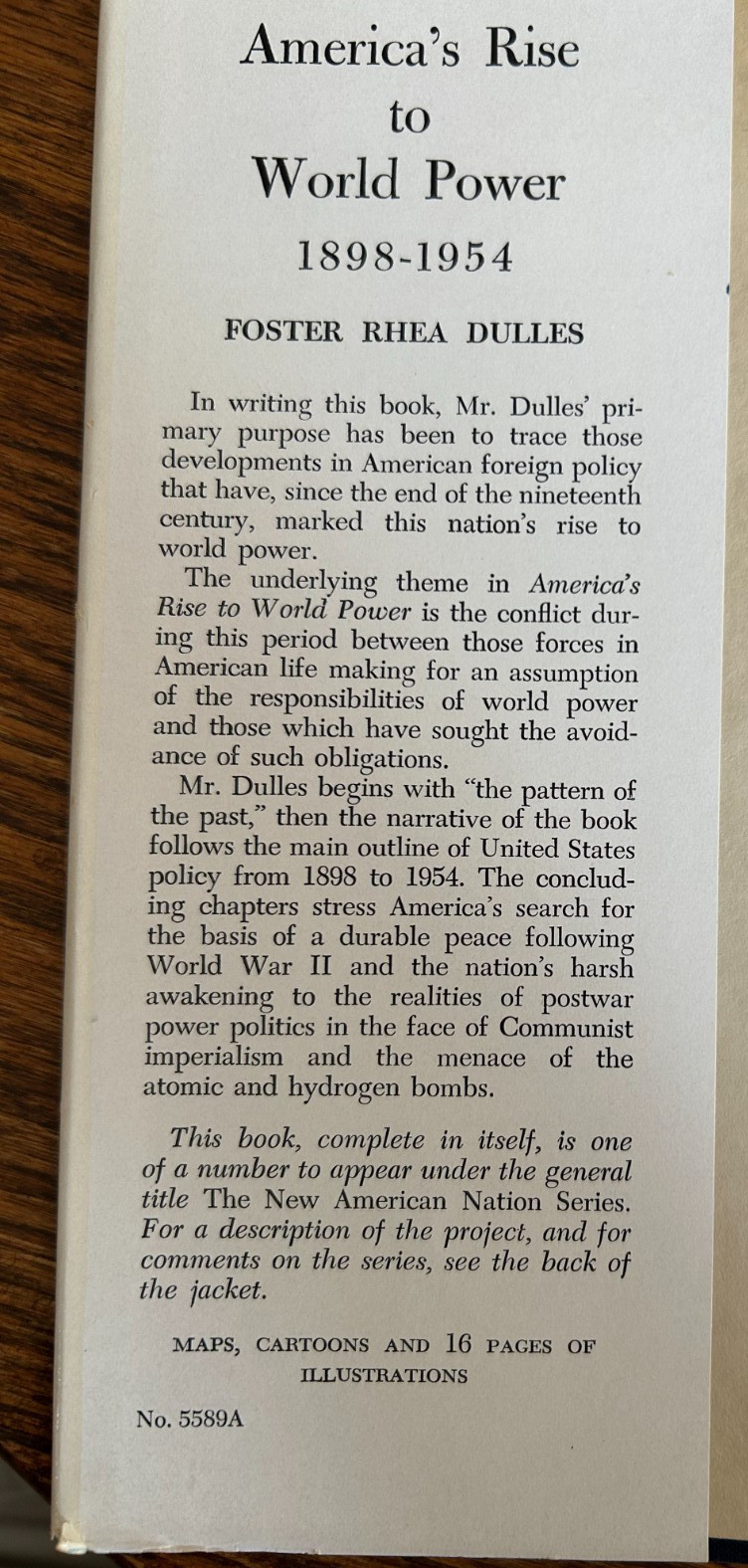 America’s Rise to World Power 1898-1954 by Foster Rhea Dulles HC/DJ 1955