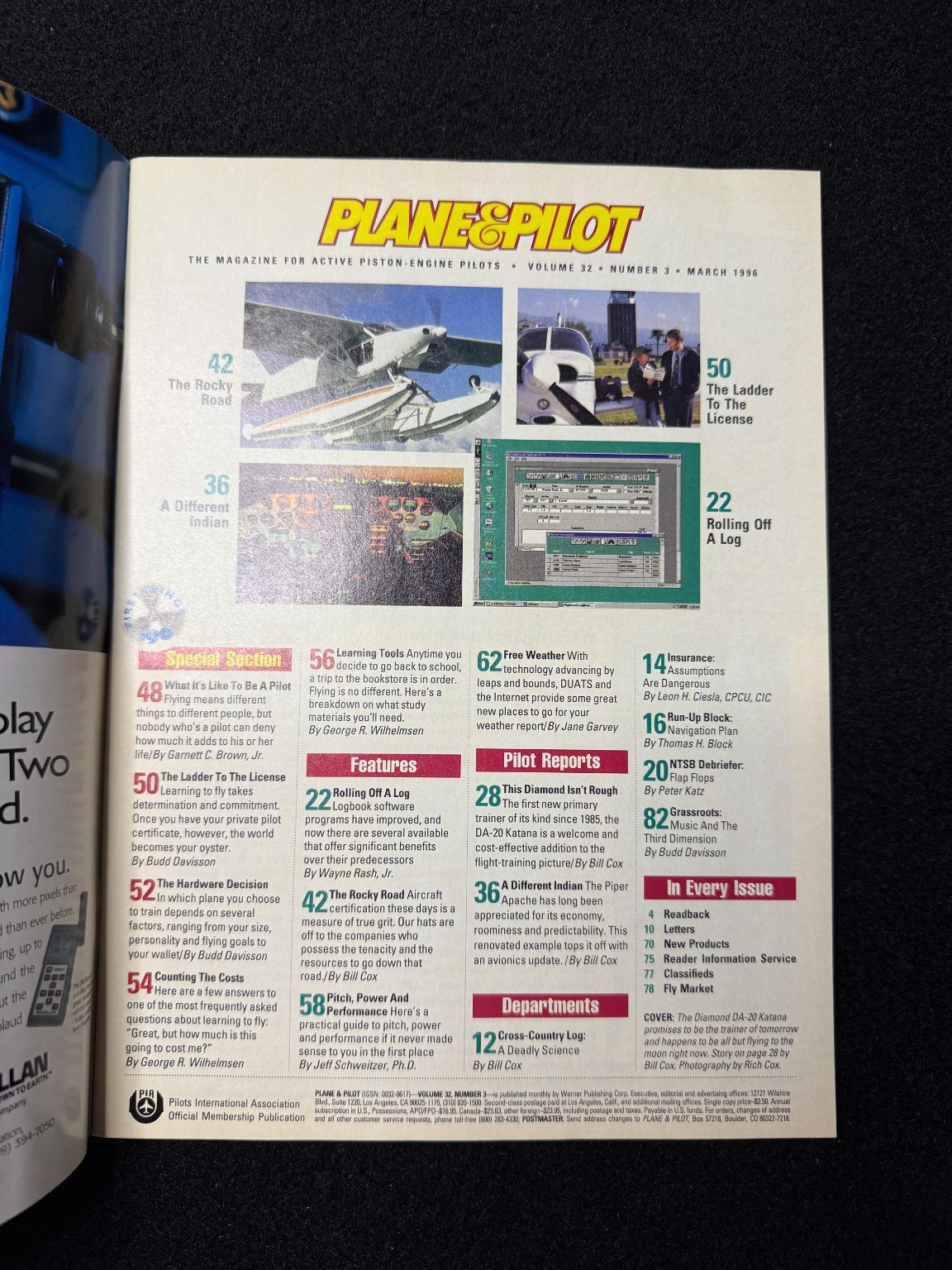 Plane & Pilot Magazine March 1996 Aviation Aircraft Flight Training GPS Diamond