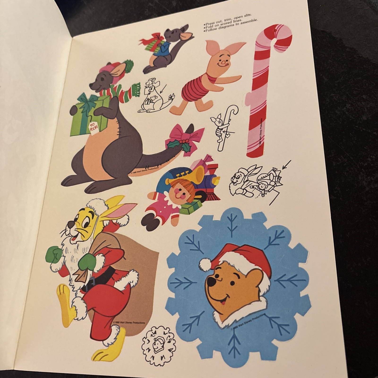 NEW Vintage Christmas Winnie The Pooh Decorate A Tree Press Out Ornaments 1980