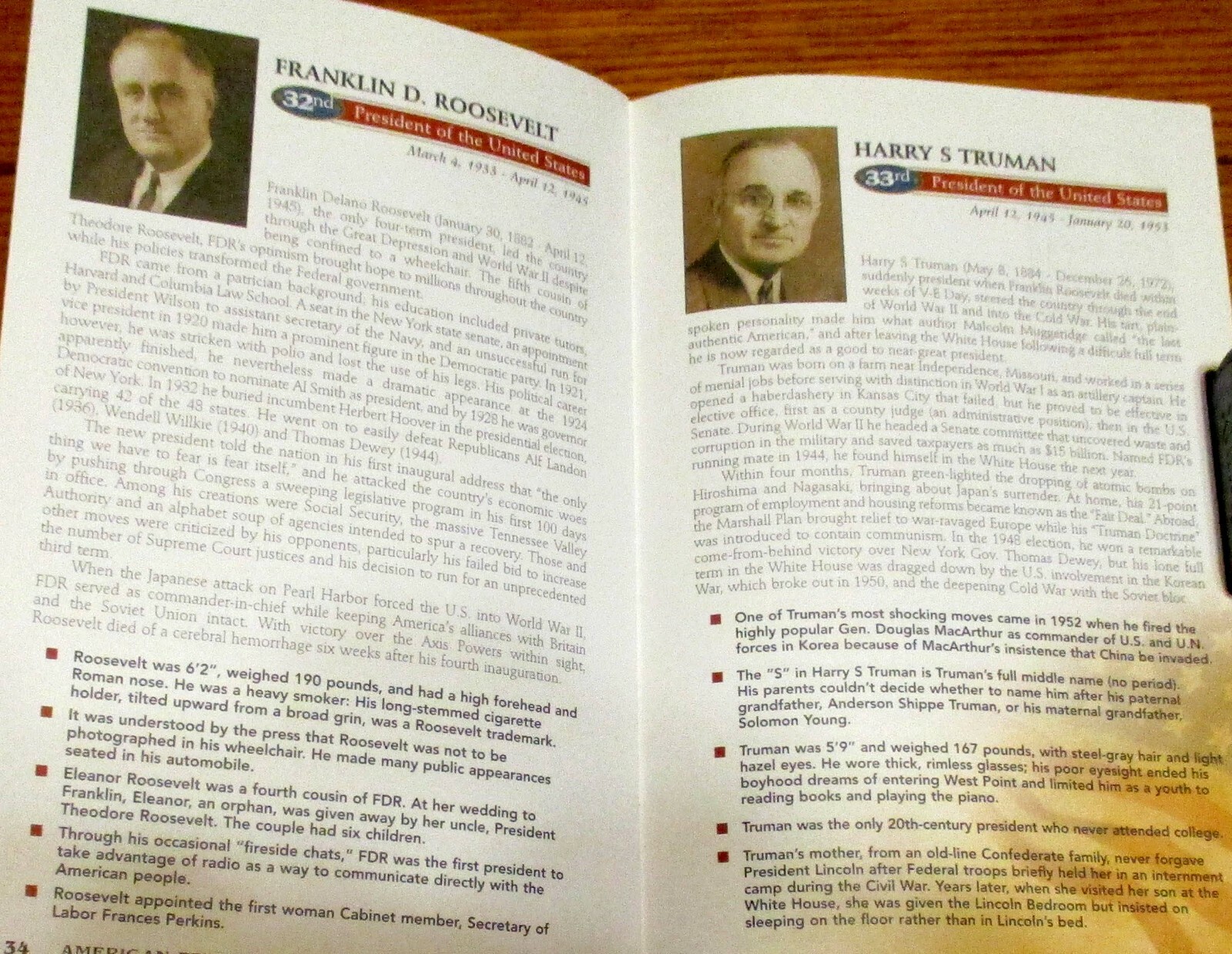 American Presidents Book of Facts 47 Pages No Date