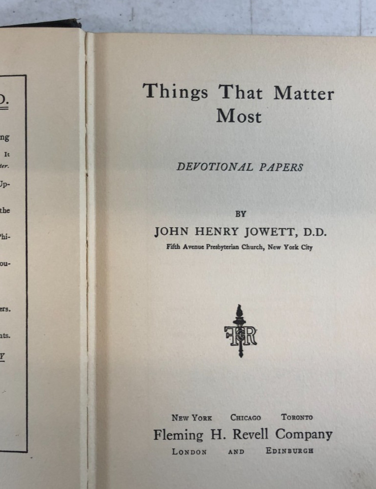 Things that matter most, devotional papers, Jowett, 1913, E-93