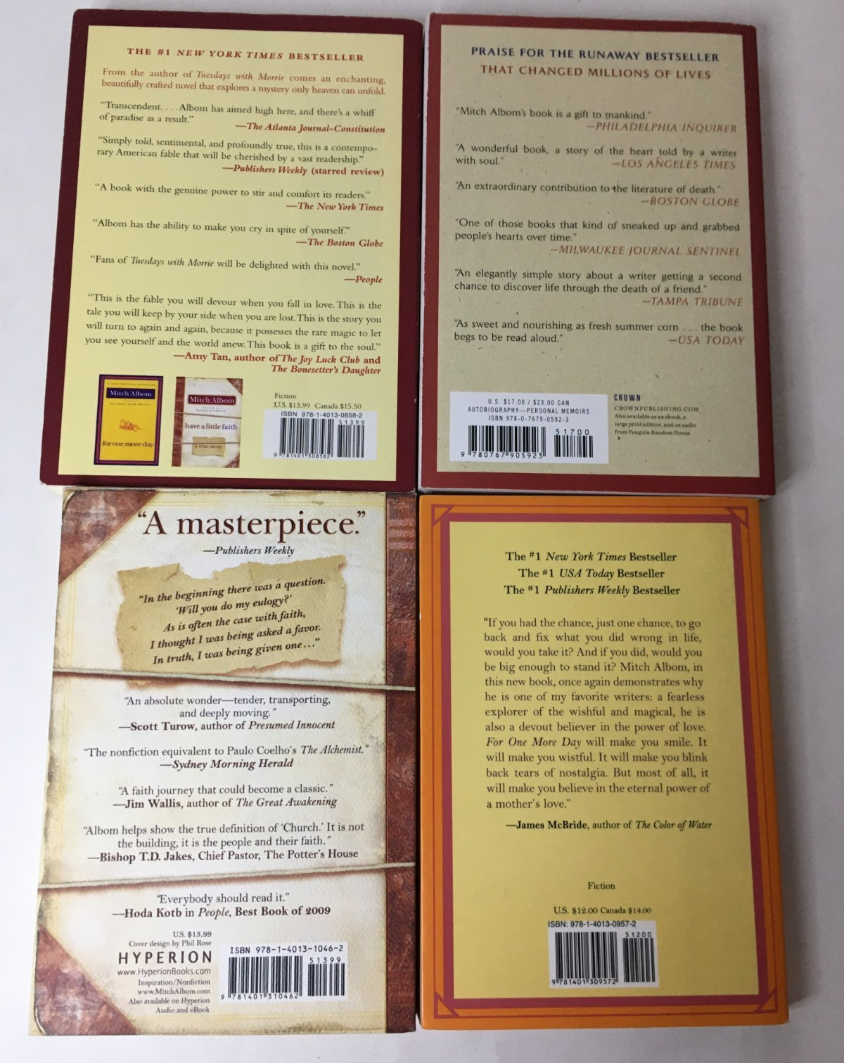 Mitch Albom Lot of 4 Paperbacks – Tuesdays Five People Faith One More Day