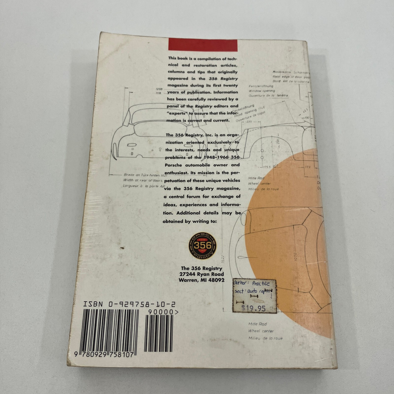 356 Porsche Technical and Restoration Guide VTG 1st Print 1994 TPB ACCEPTABLE