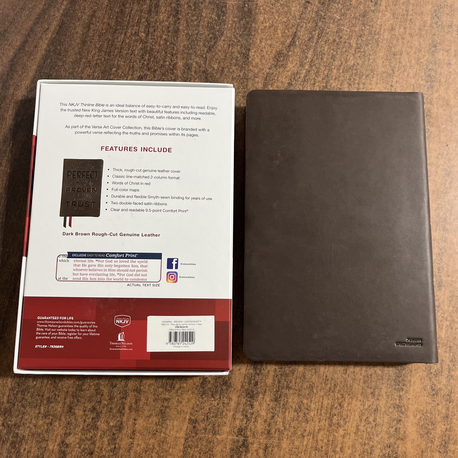 NKJV Large Print Thinline Bible Thumb Indexed- $134.99 Retail – Genuine Leather