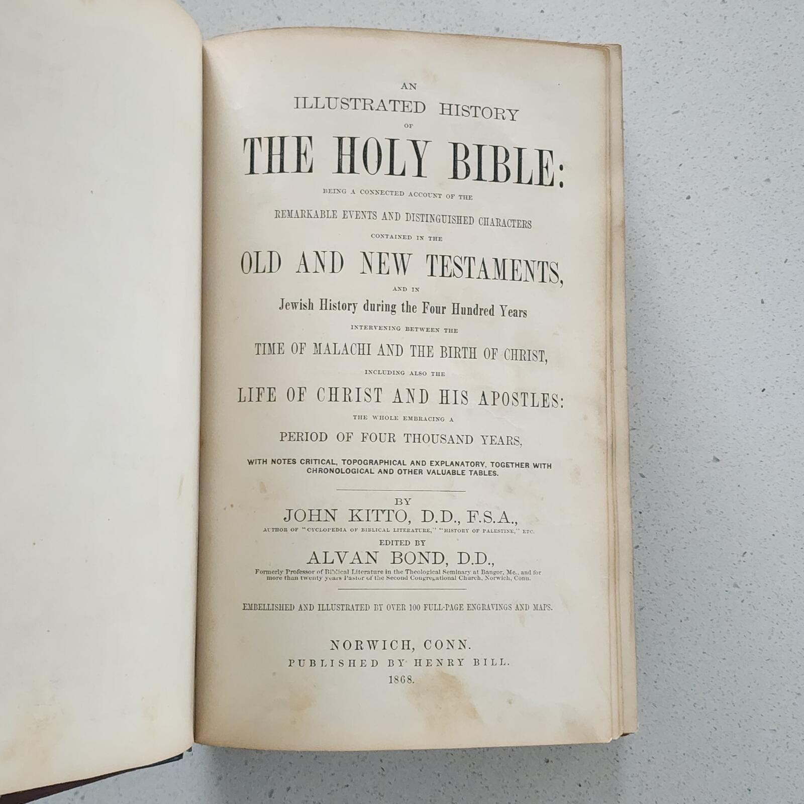 1868 Illustrated History of the Holy Bible by John Kitto HC Henry Bill