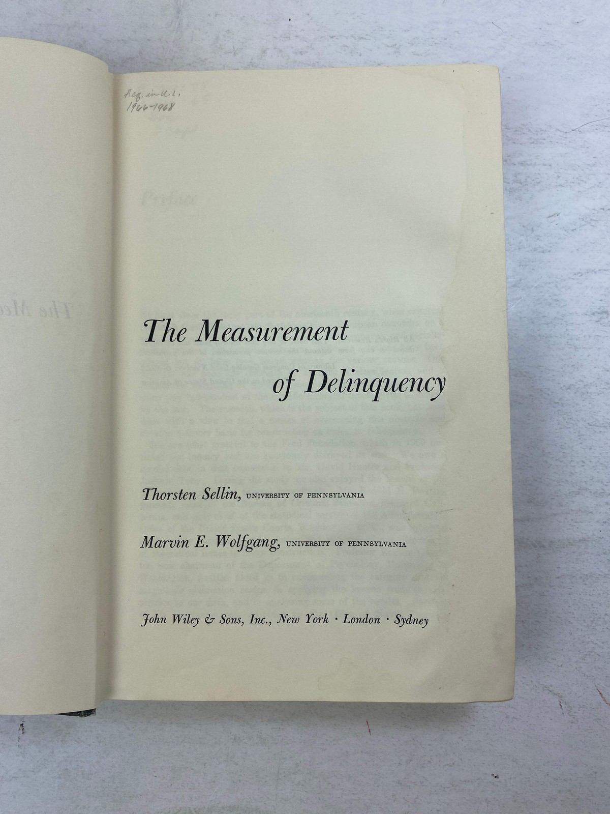 The Measurement of Delinquency by Sellin/Wolfgang Ex-library 1964 HC