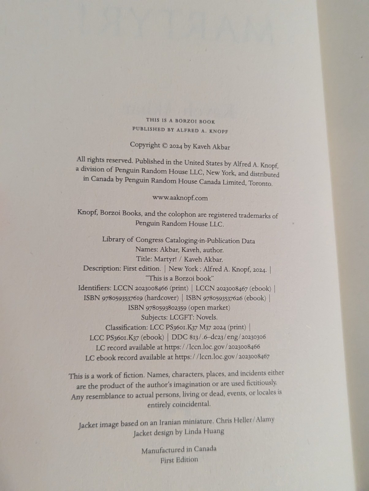 Martyr Kaveh Akbar Signed First Edition 2024 Hardcover