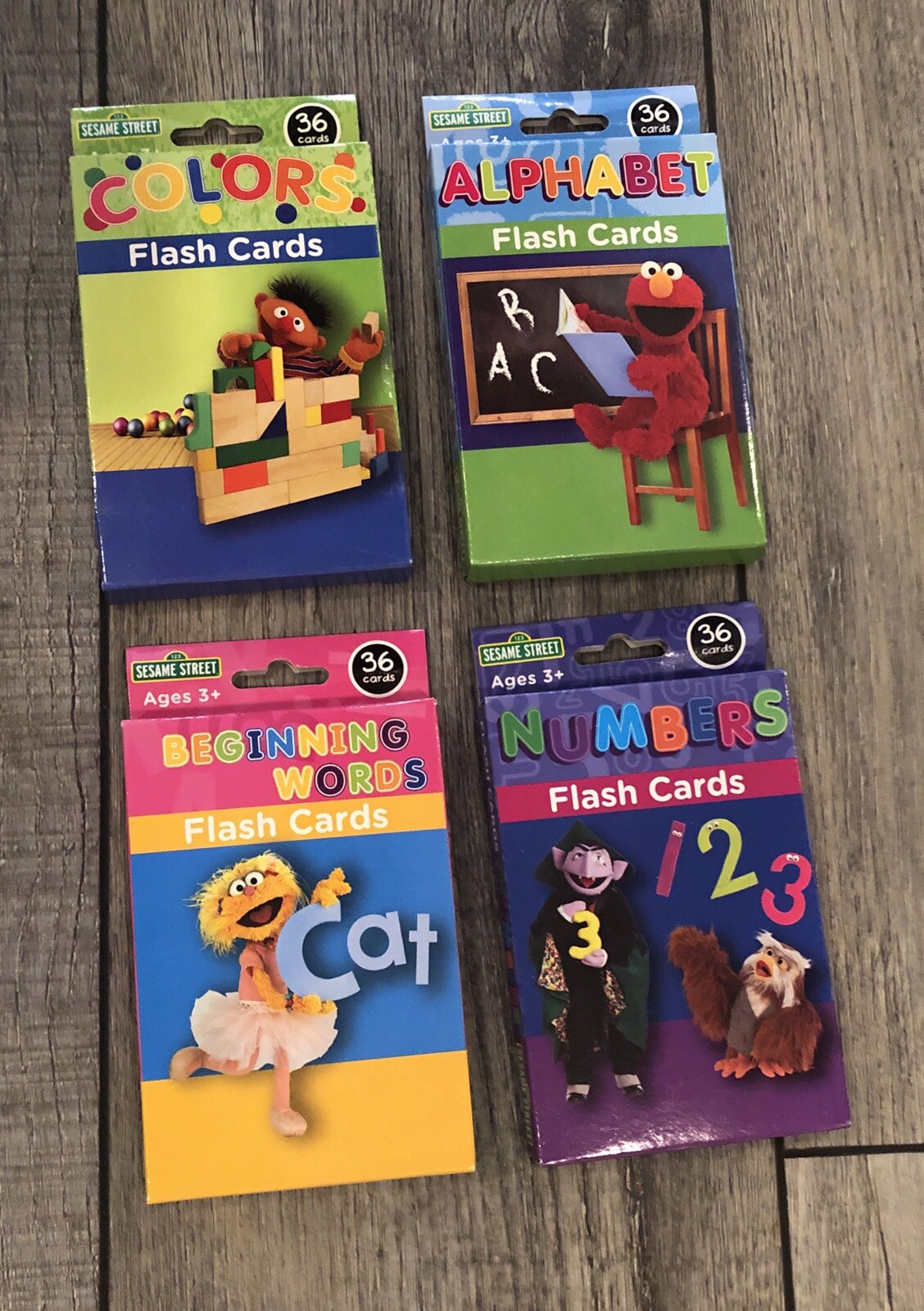 4 PACKS SESAME STREET FLASH CARDS – ABCs NUMBERS COLORS EARLY WORDS 144 TOTAL