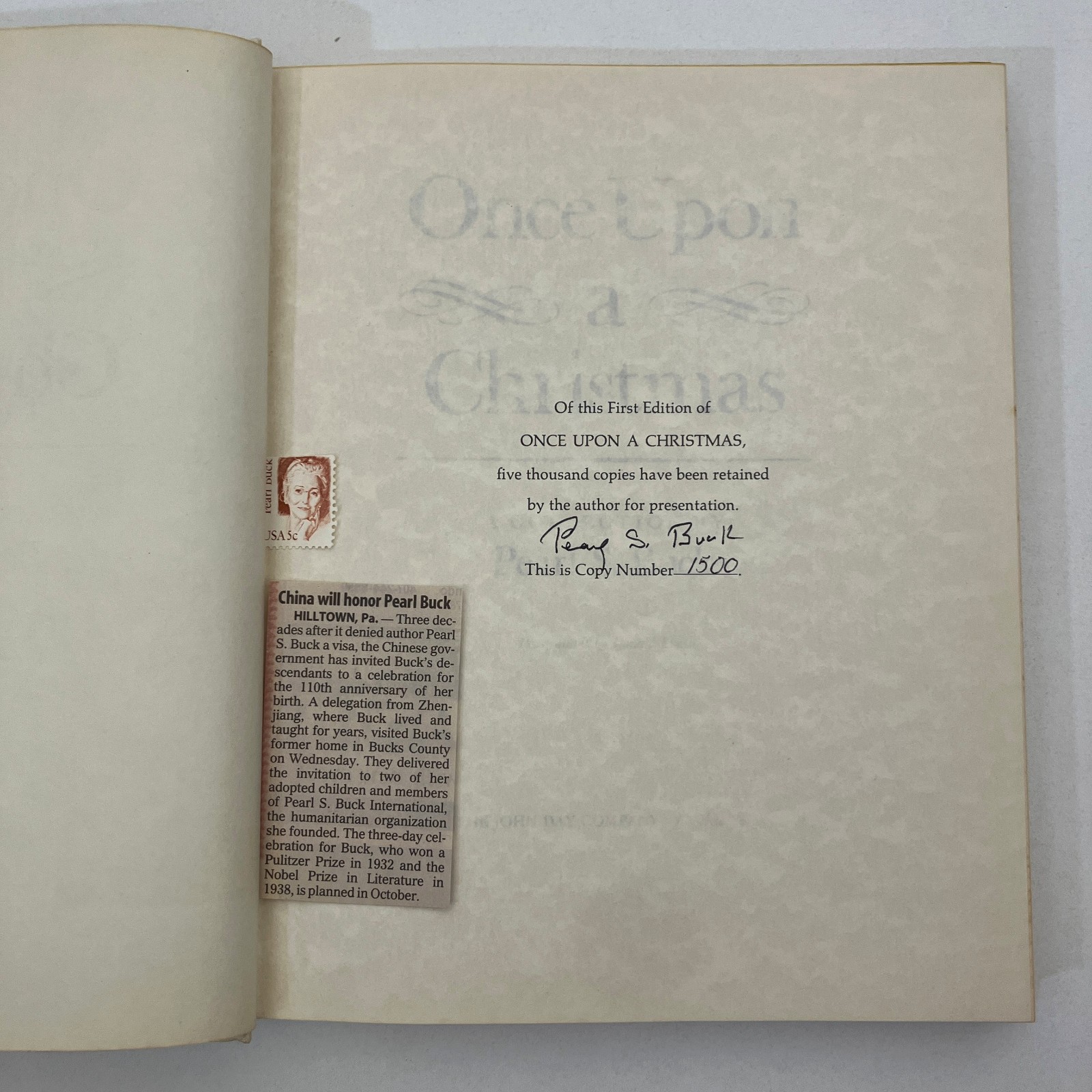 Once Upon A Christmas Pearl S Buck SIGNED Numbered HCDJ 1972 VTG John Day