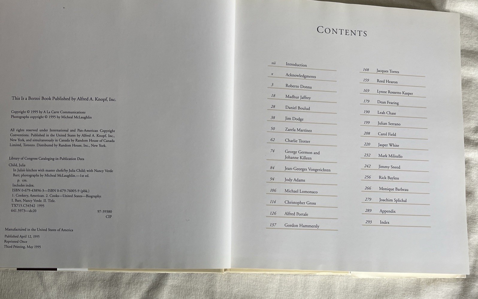 Julia Child’s Cookbook “In Julia’s Kitchen With Master Chefs”, 1995, 302 Pages
