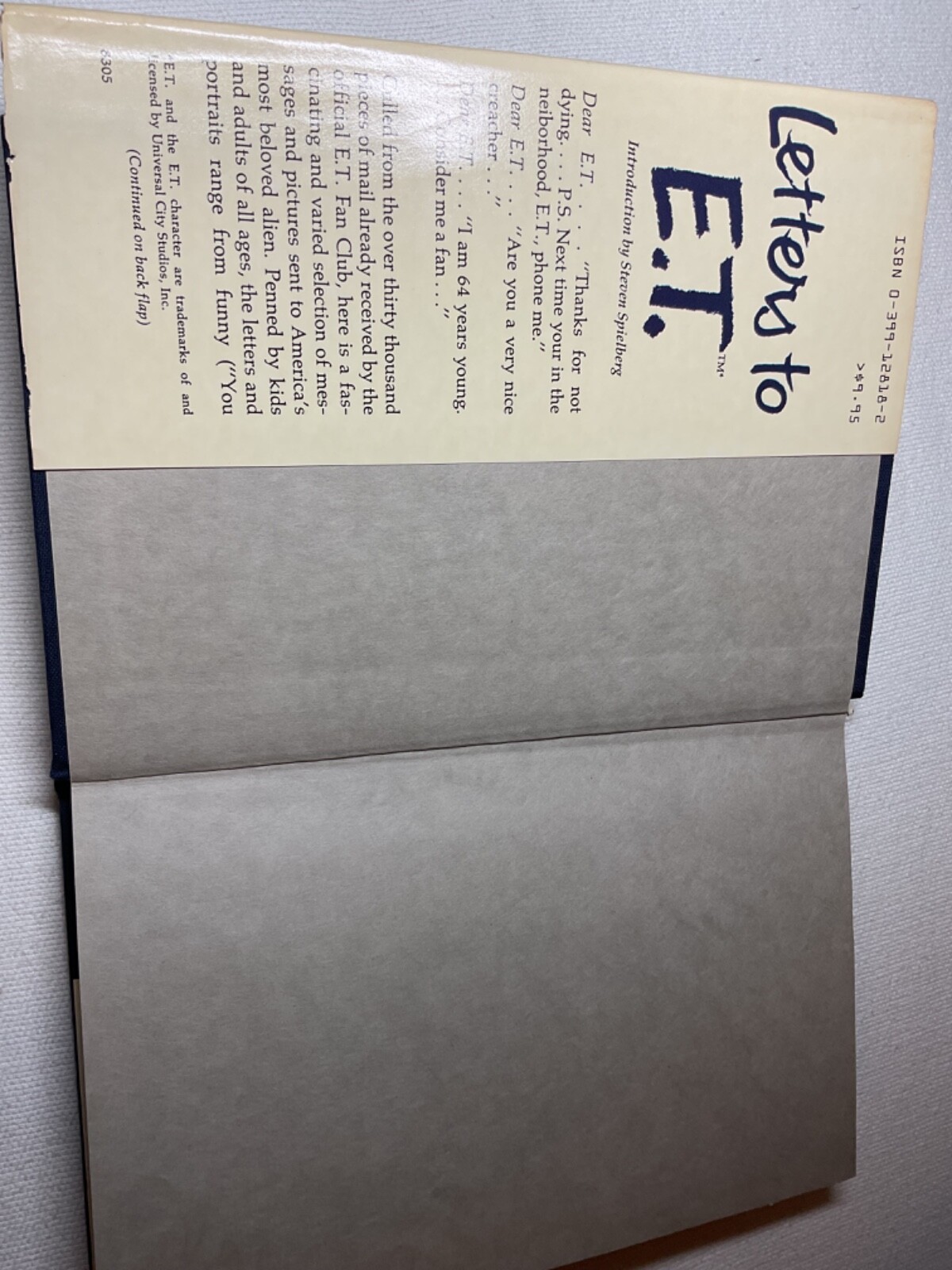 Letters to E.T. Book 1983 Universal City Studios G. P. Putnam’s Sons EUC