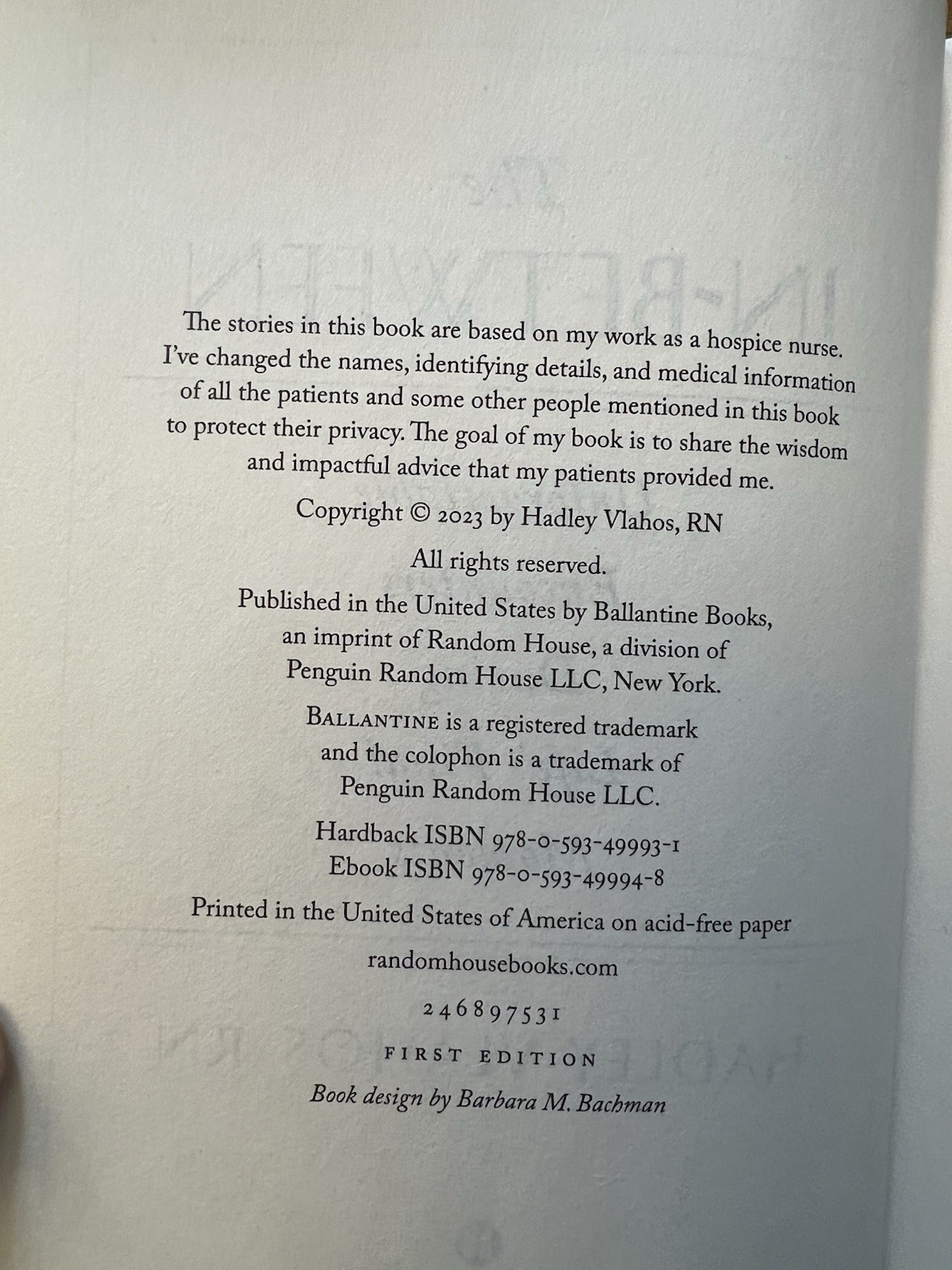The In-Between by Hadley Vlahos RN Hardcover Life’s Final Moments