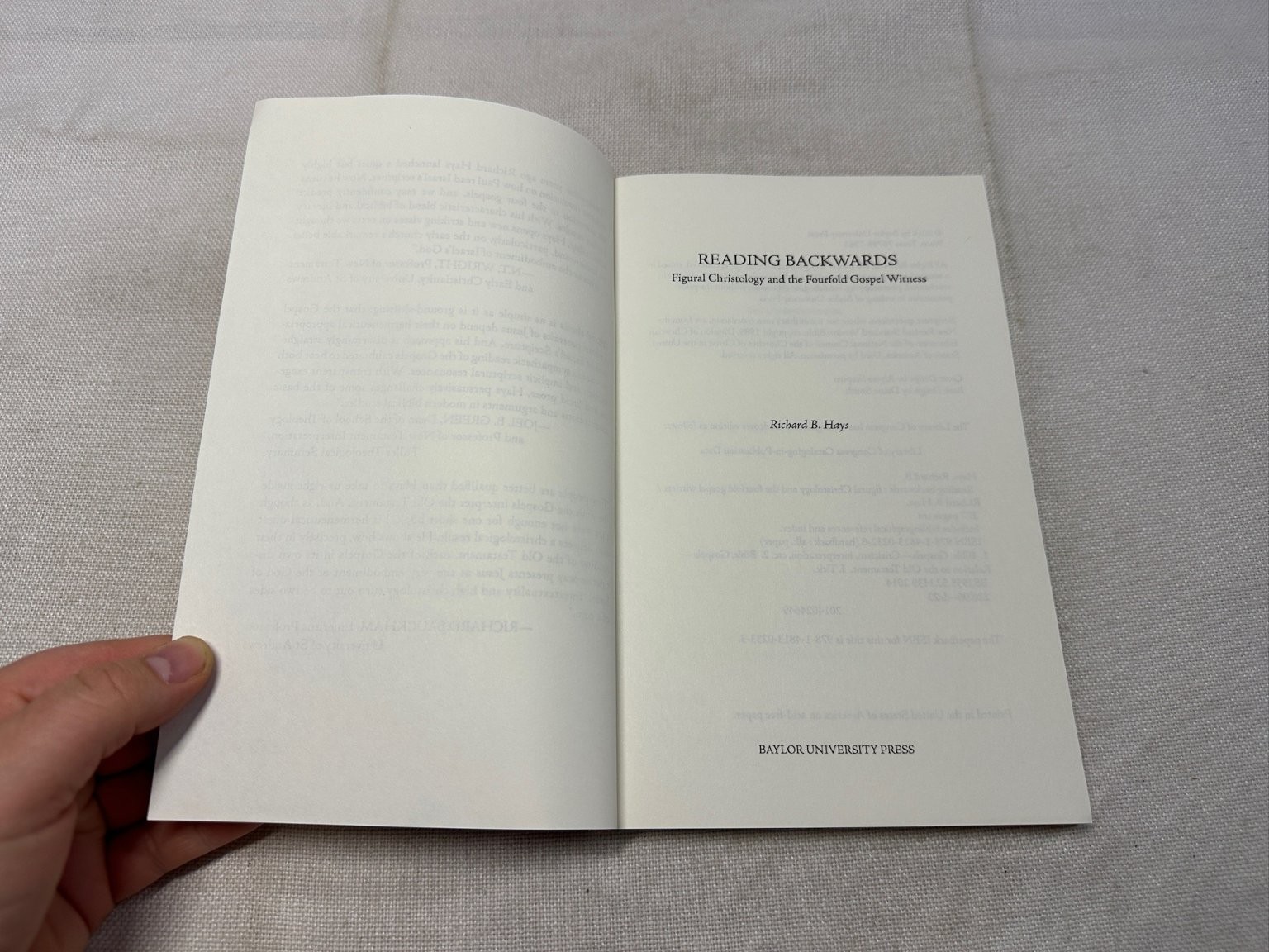Reading Backwards Richard B. Hays 2014 Figural Christology Theology Baylor Press