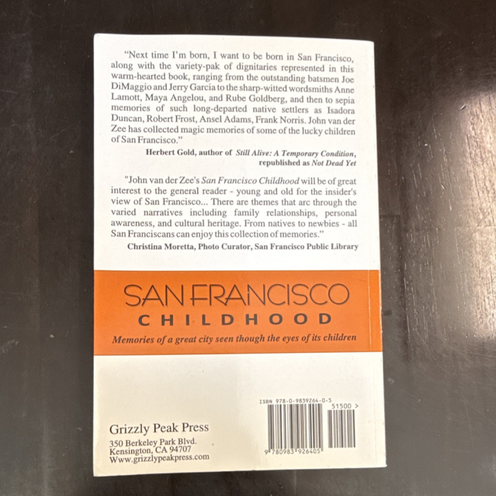 San Francisco Childhood by John Van der Zee Trade Paperback Grizzly Peak Press