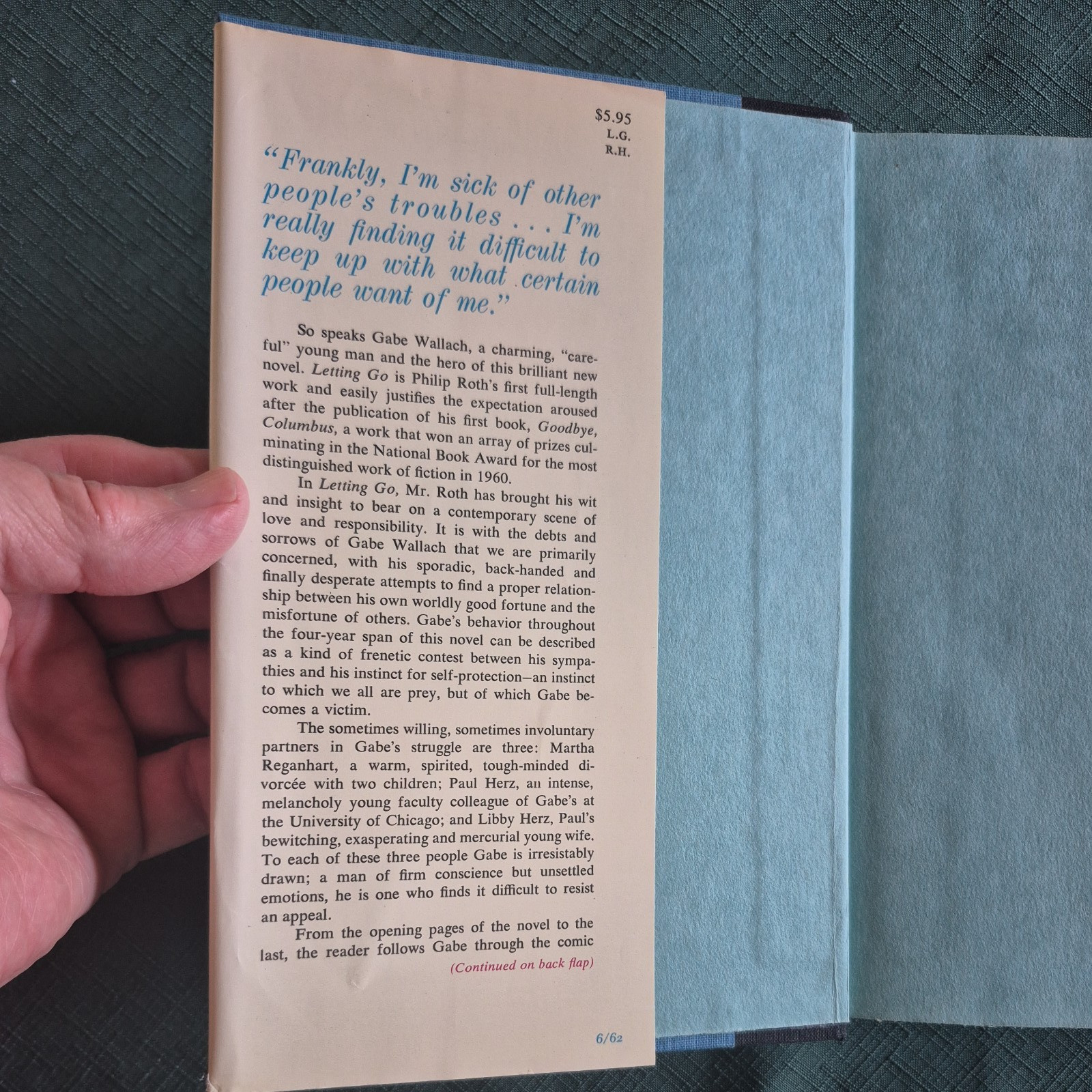 Letting Go by Philip Roth (1962, hardcover) First edition, first print, VG+/VG+