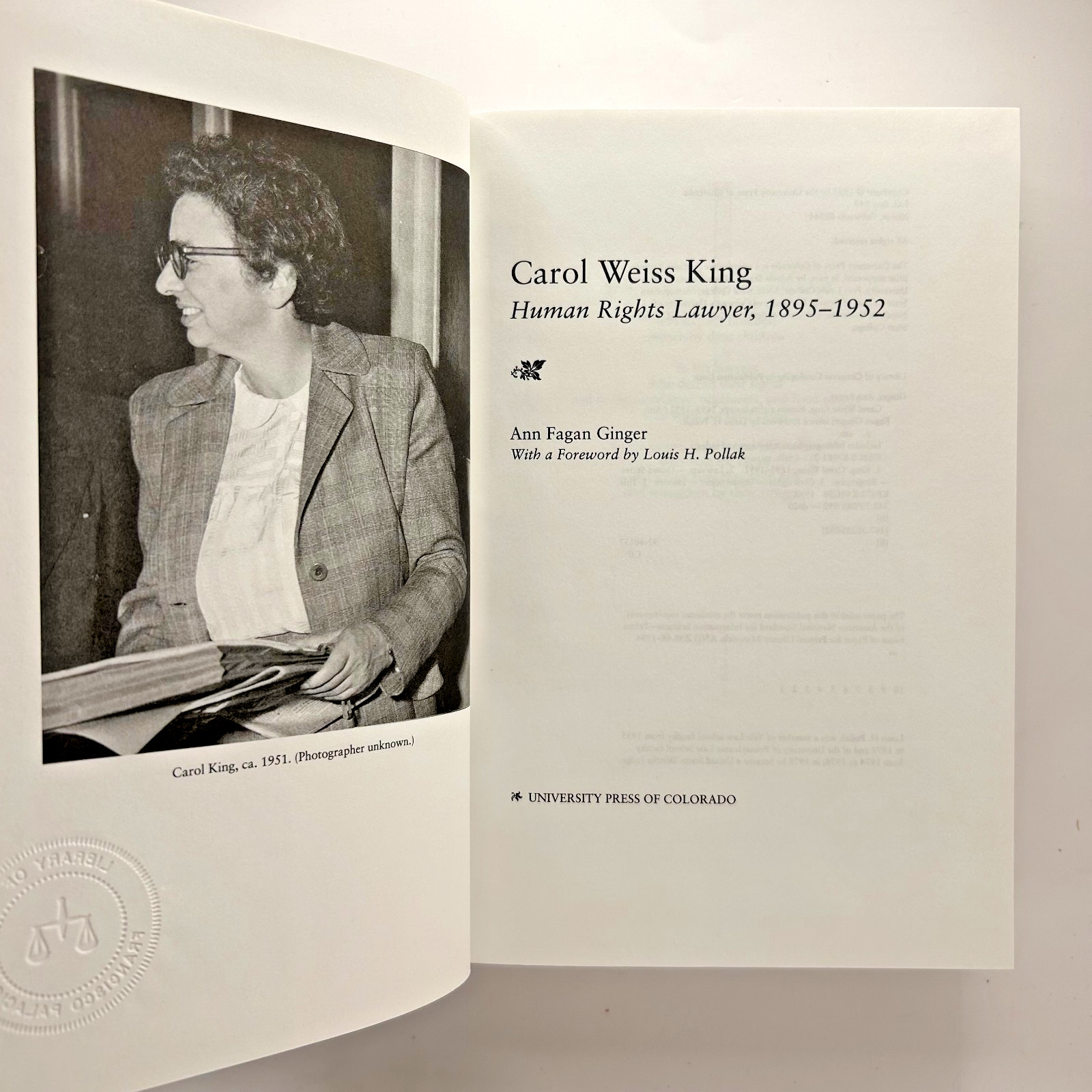 Carol Weiss King HC 1993 Ann Fagan Ginger Civil Rights Biography Lawyer