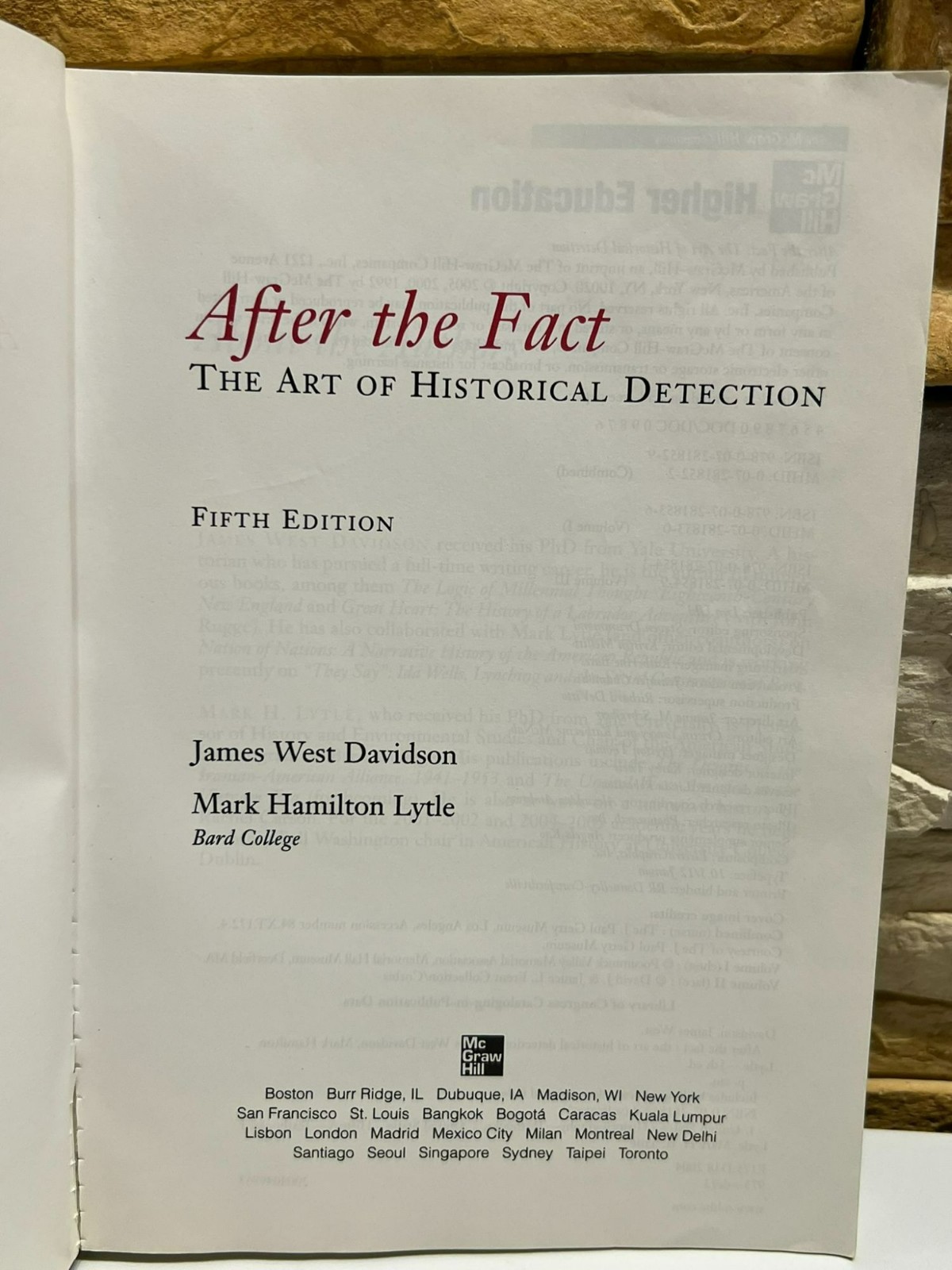 After the Fact The Art of Historical Detection James West Davidson 2005 5th Ed.