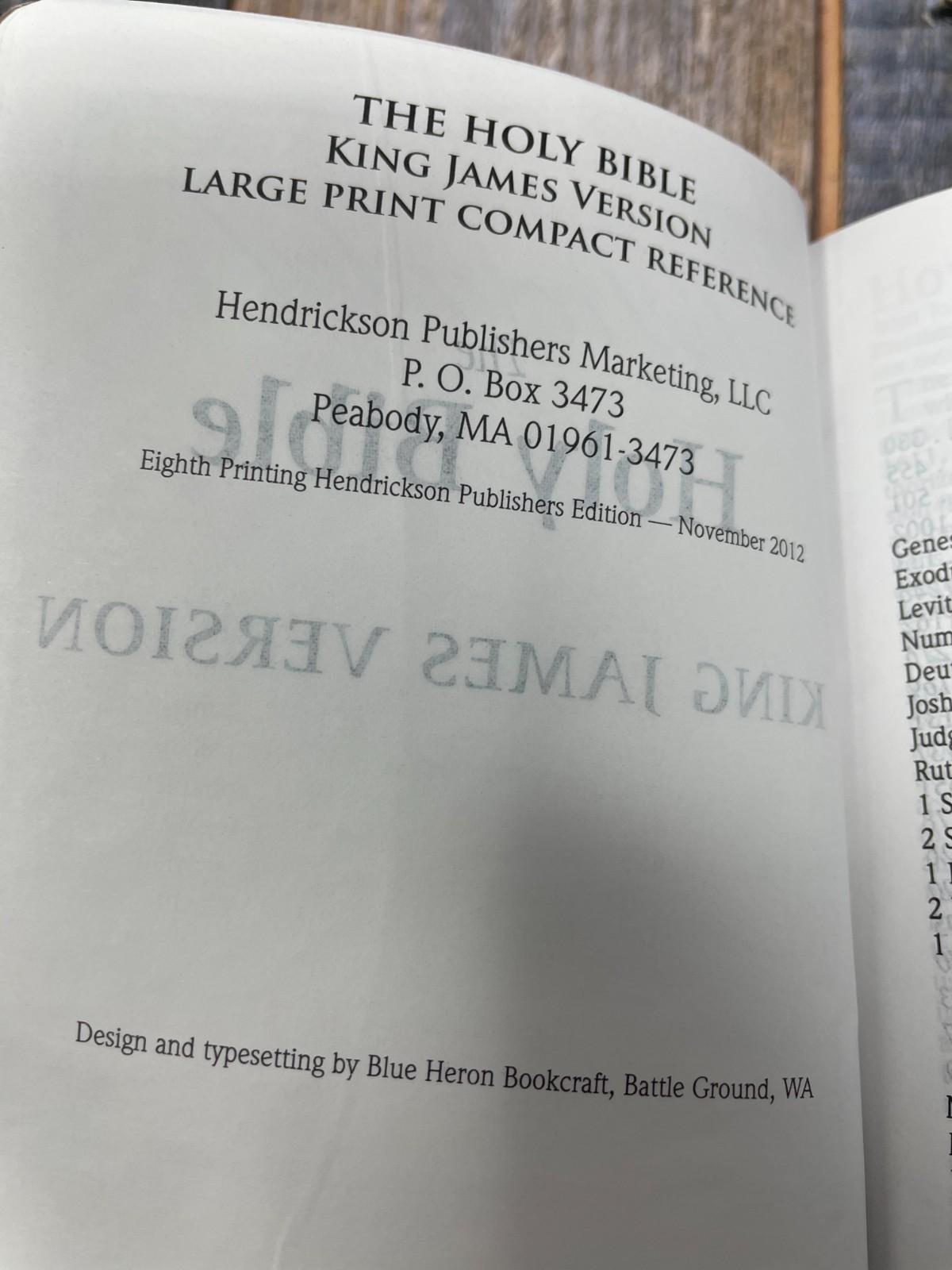 The HOLY BIBLE: King James Version Reference Edition HC Hendrickson 2012 VG