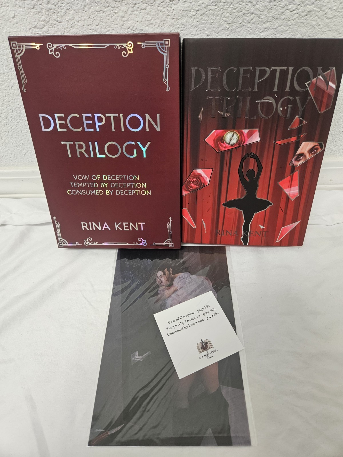 Books For Days Crate Rina Kent Deception Trilogy Hardcover & Case Red Edges