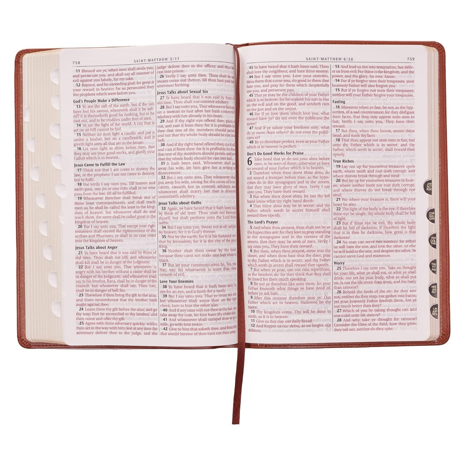 The Holy Bible King James Version LARGE PRINT Thumb Indexed Edition / TAN Faux L