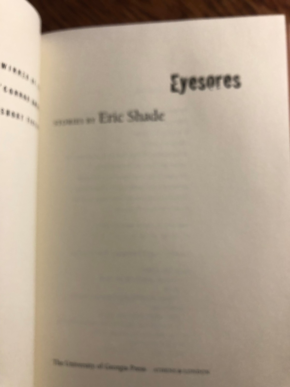 Eyesores : Stories by Eric Shade HC / DJ 1st Flannery O’Connor Award
