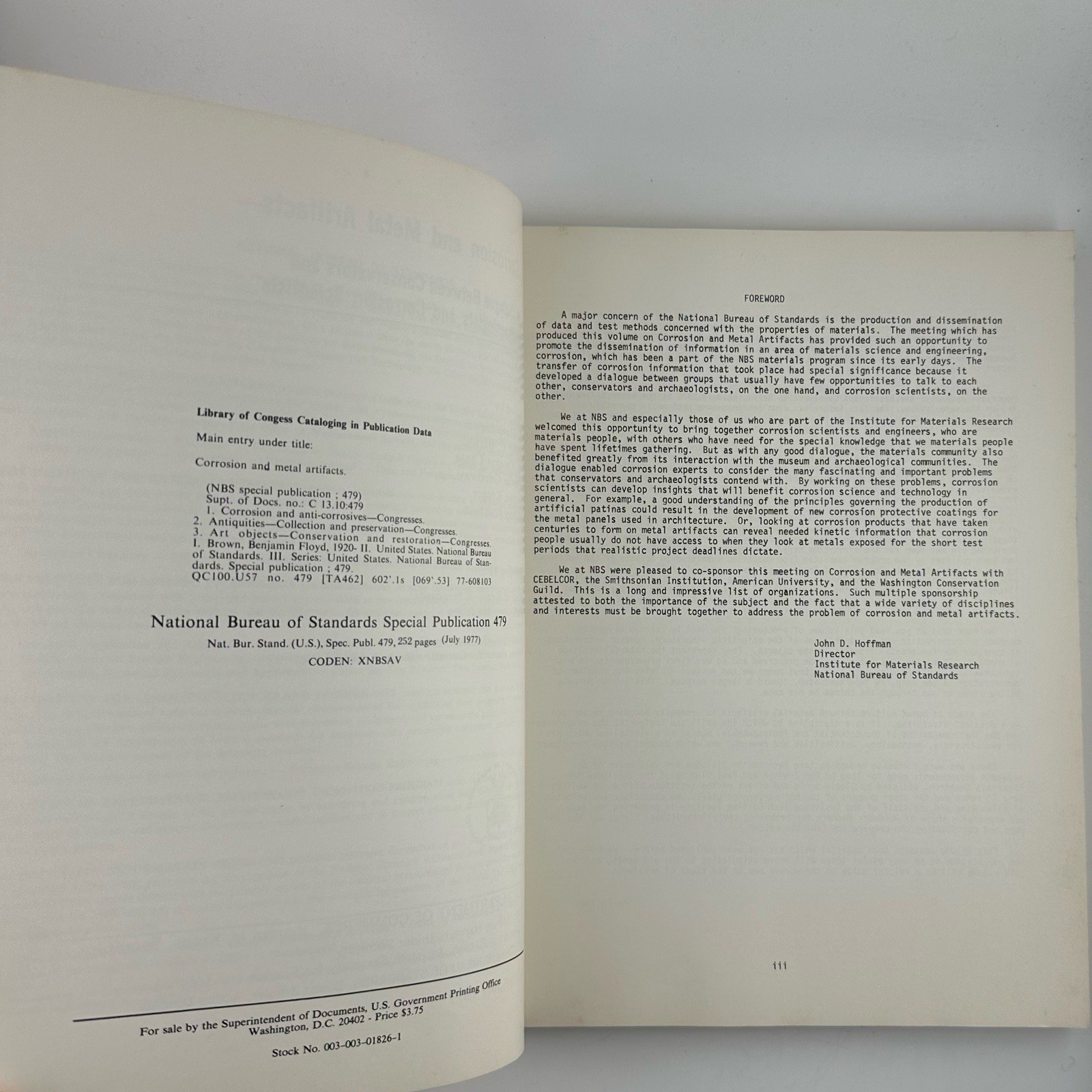Corrosion and Metal Artifacts A Dialogue Between Conservators NBS Special 479 PB