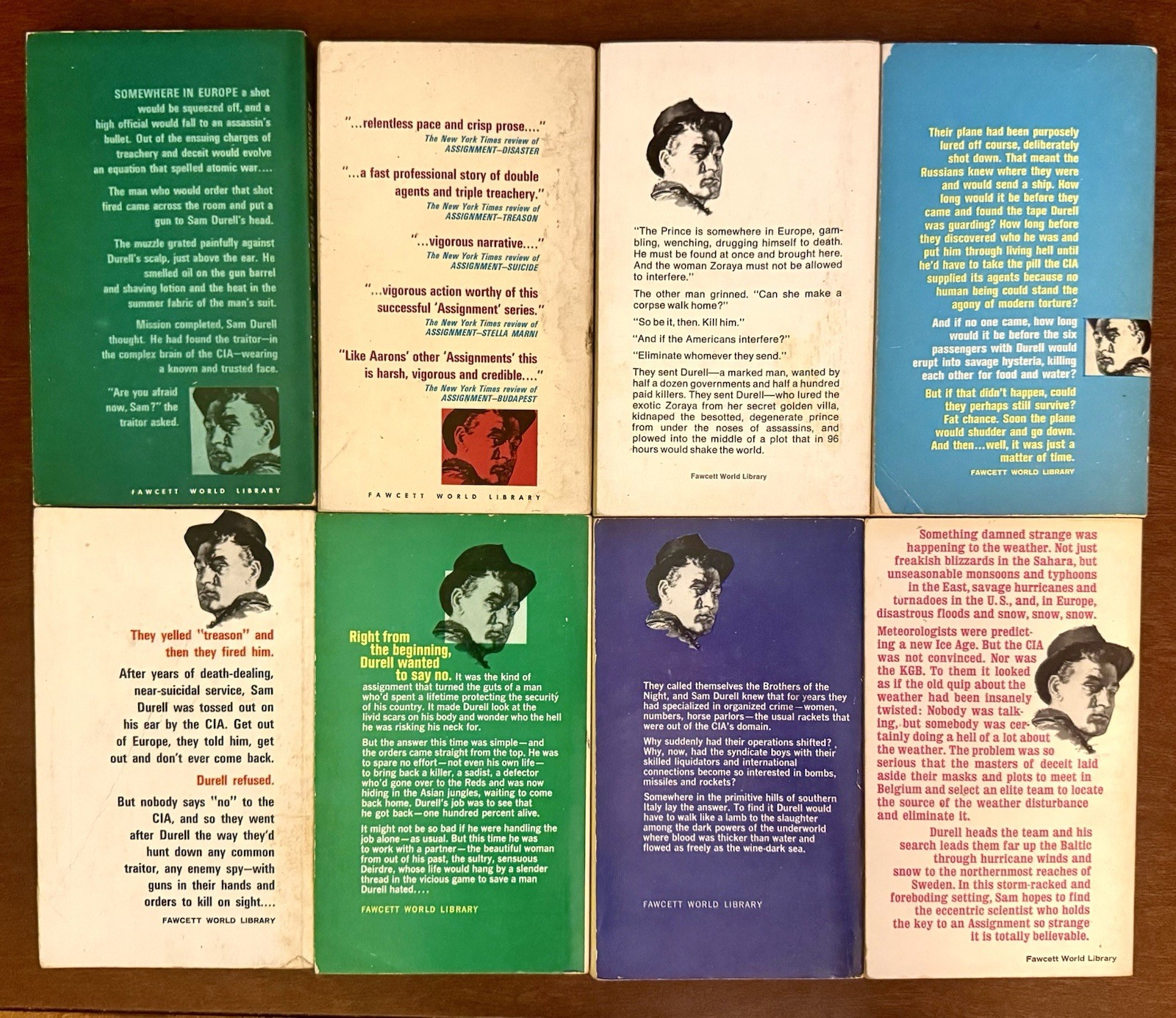 Edward S. Aarons lot of 8 vintage VG- to VG+ PBs, Sam Durell Assignment Series