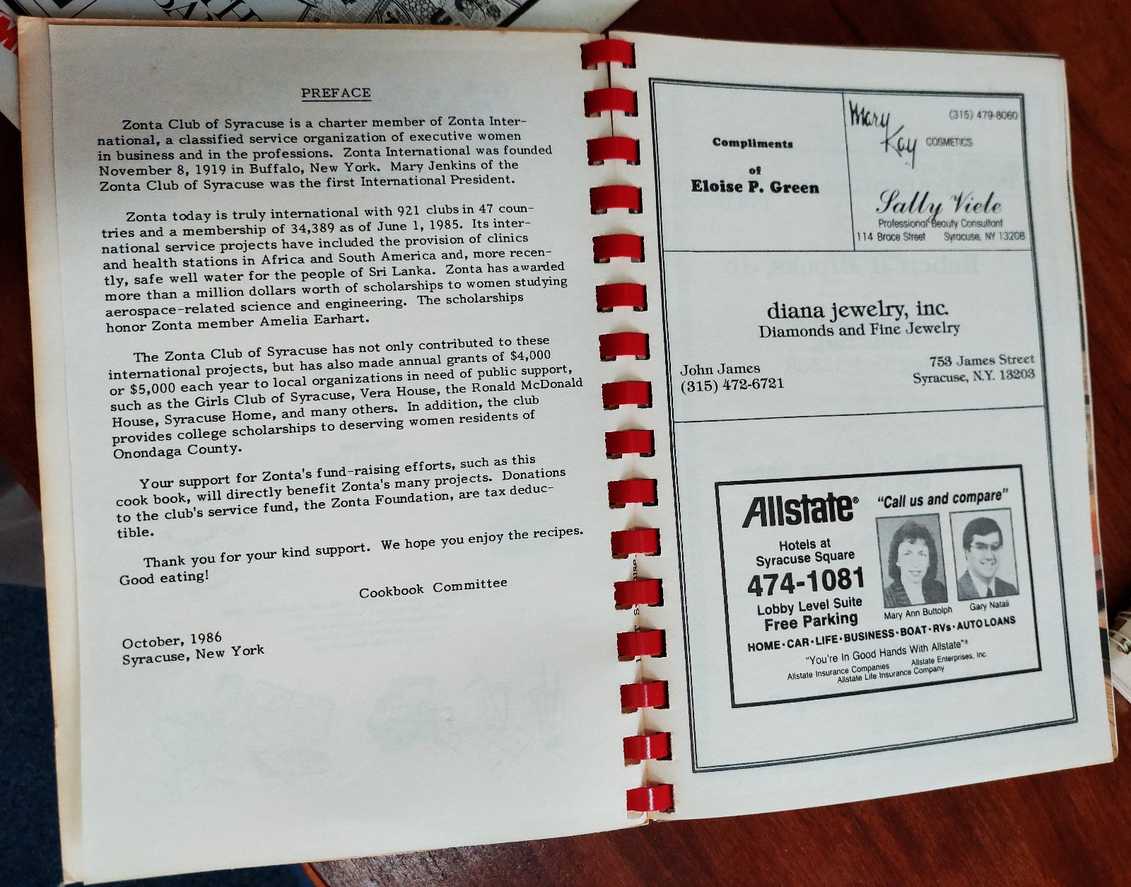 Fare with a Flair, Zonta Club of Syracuse, NY cook book, ~125 pages, 1986