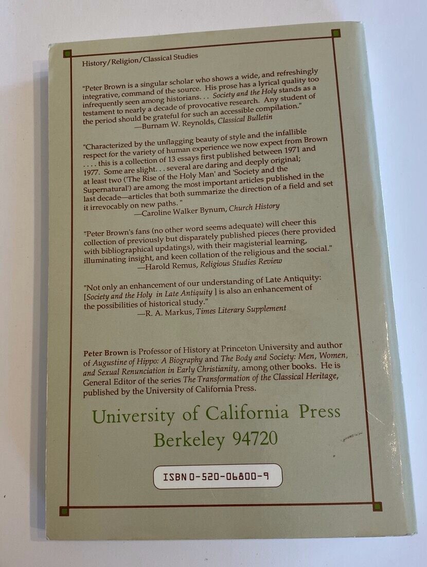 Society and the Holy in Late Antiquity by Peter Brown (Paperback) 1989