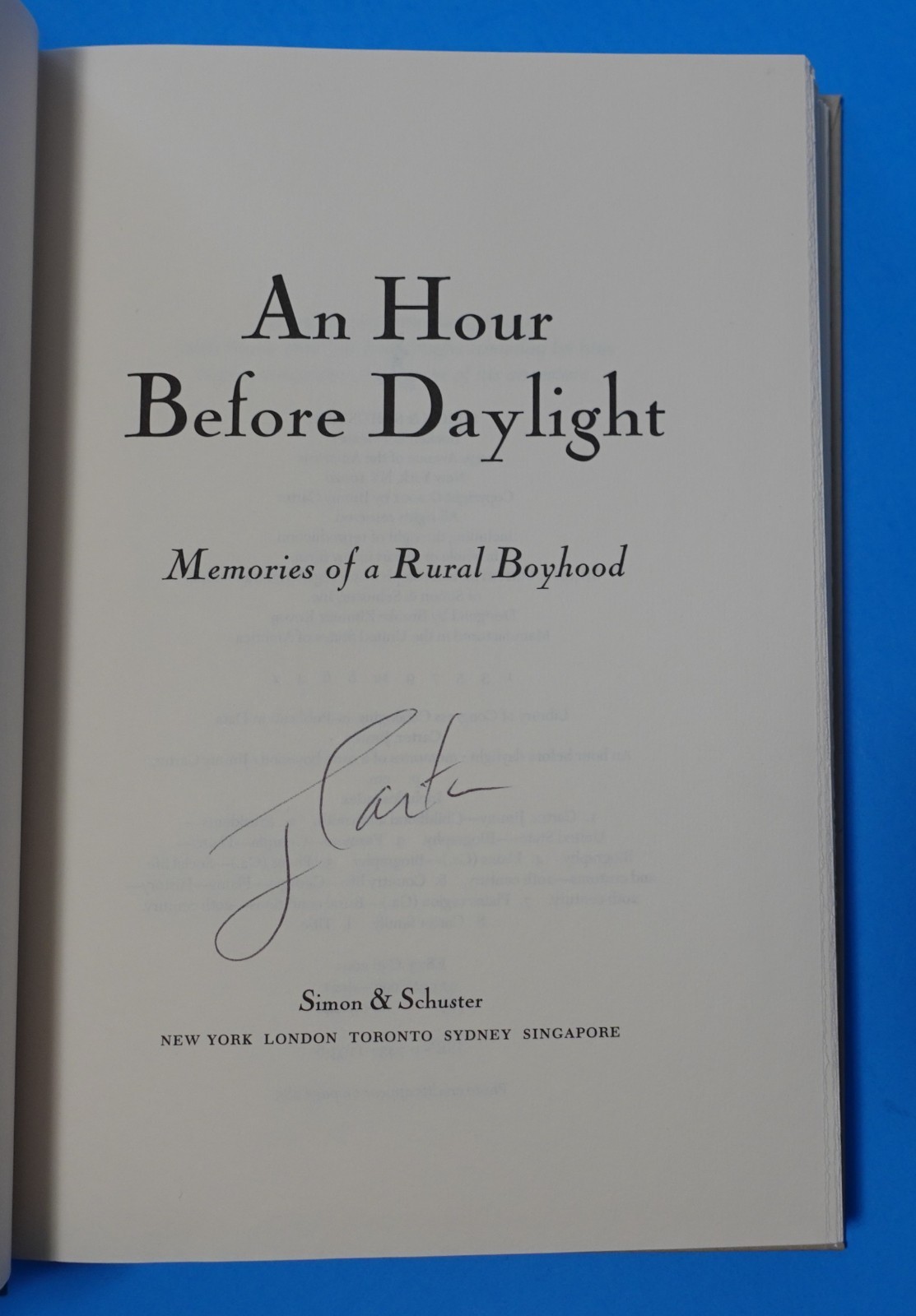 AN HOUR BEFORE DAYLIGHT BY JIMMY CARTER, SIGNED, 2002 PULITZER PRIZE FINALIST