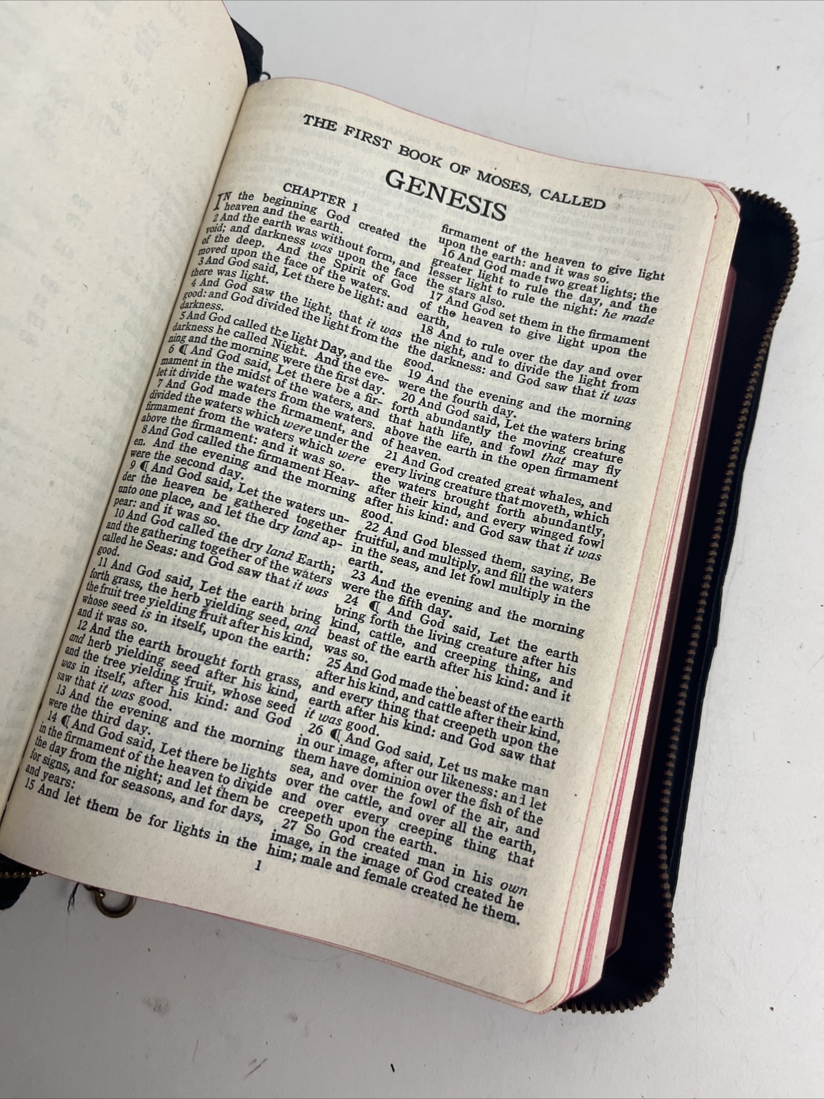 Bible KJV Zip Leather Original Tongues Antique VTG American Society
