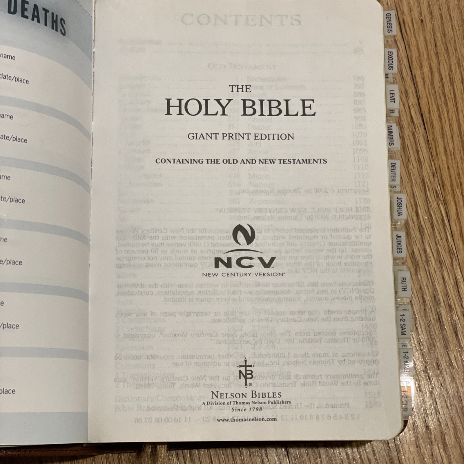 Nelson Bible 6365SAM NCV New Century Version Giant Print Book Tabs *READ*
