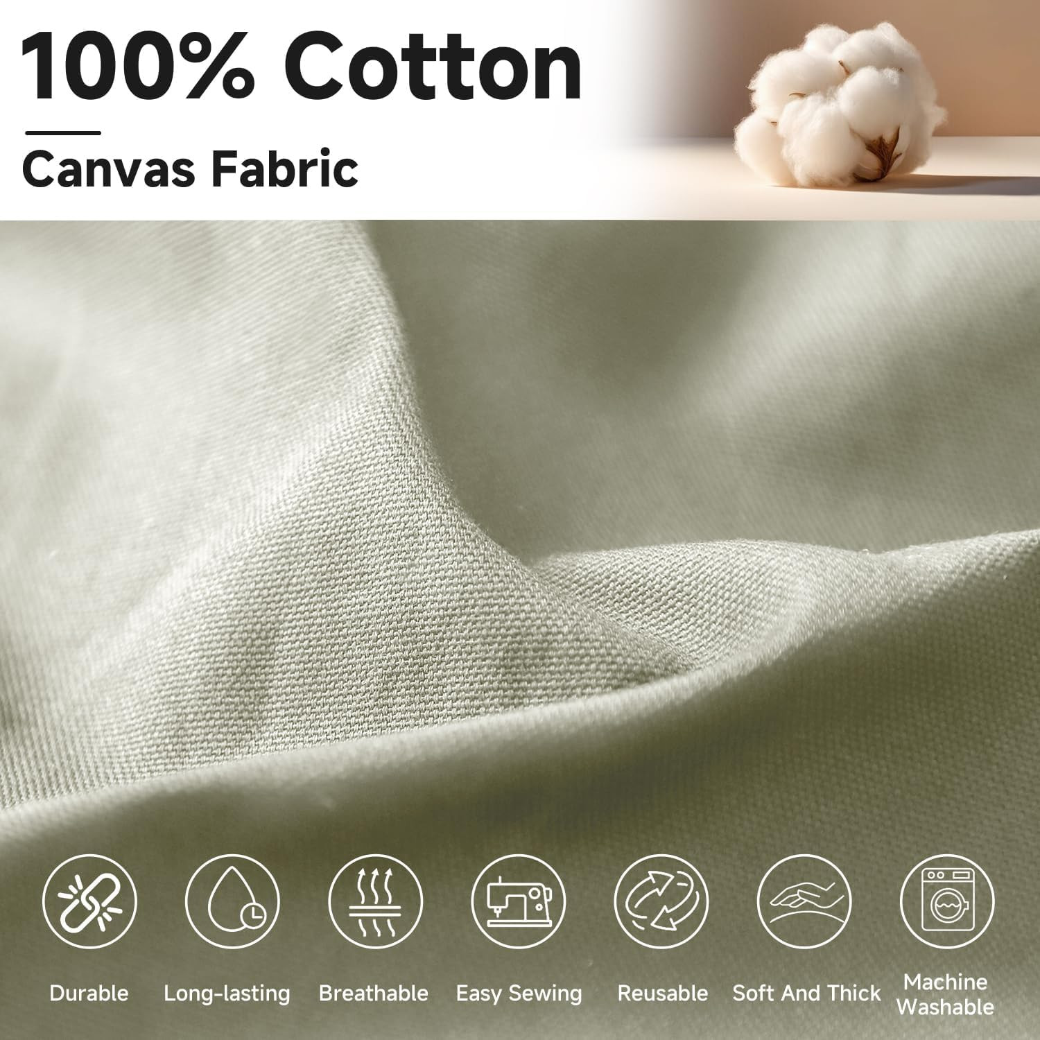 Canvas Fabric by the Yard, 59“ Wide, 10Oz Premium Natural Cotton Duck Canvas Fa